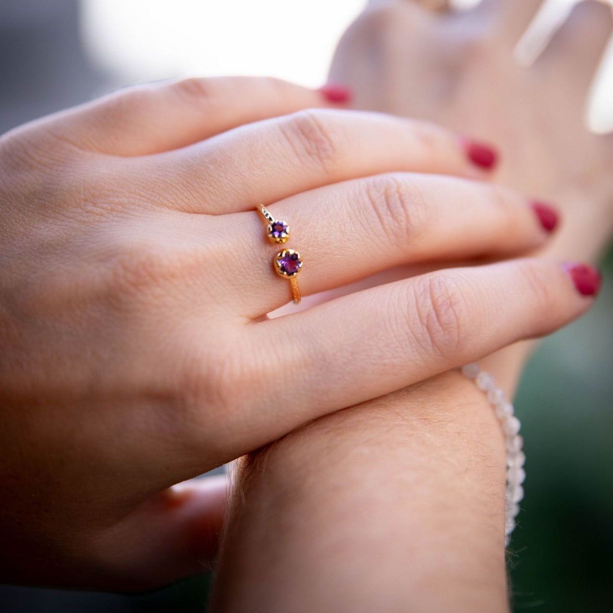 Bague Or 18 Carats Avec Améthyste - Taille 53, Style Solitaire, Occasion