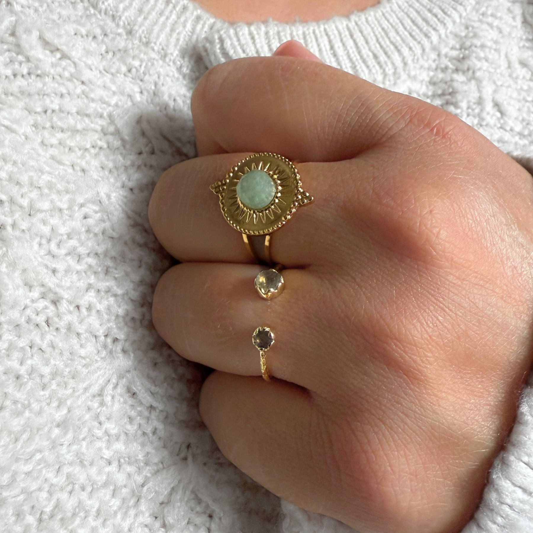Bague "Eiréné" - Aventurine verte et Bague "Duo" - Labradorite