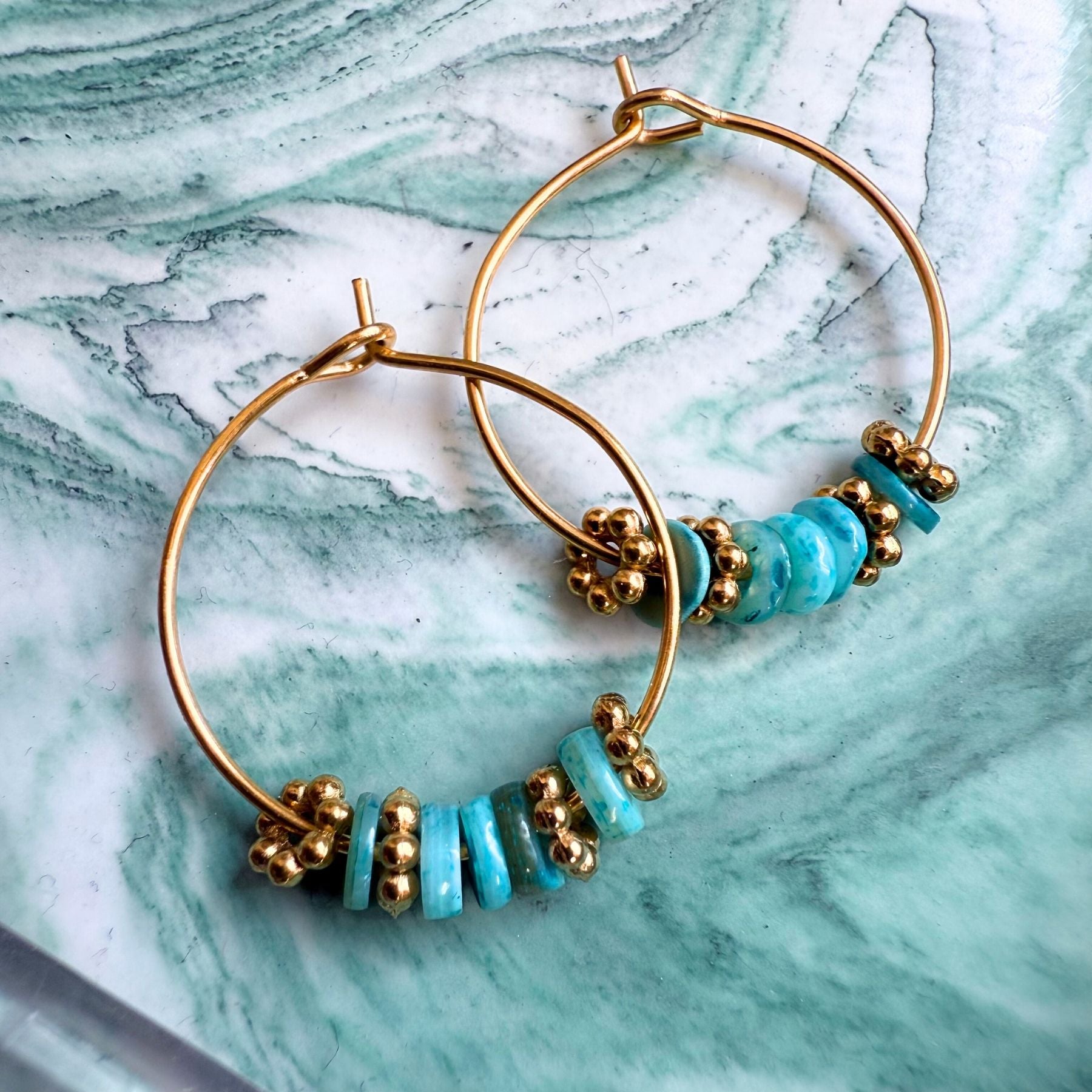 Boucles d'oreilles - Perles de Coquillages vertes