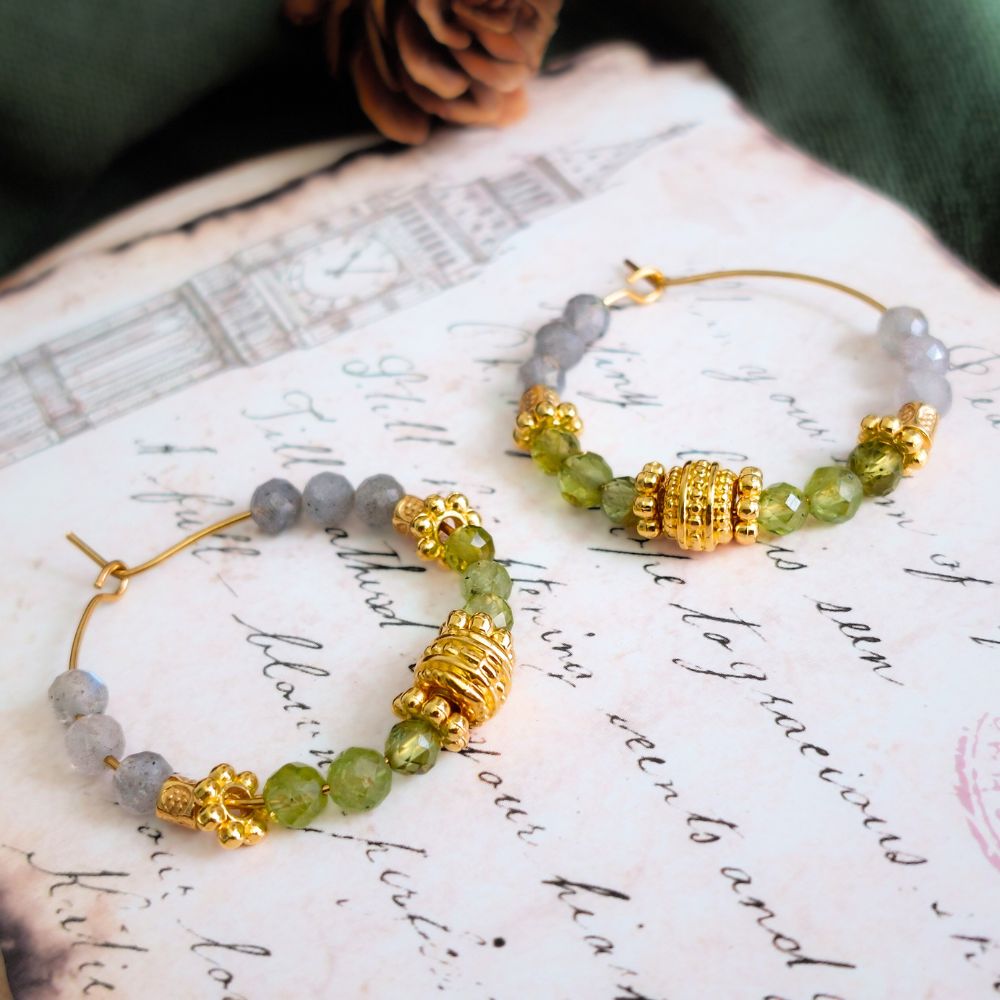 Boucles d'oreilles en Labradorite et Péridot