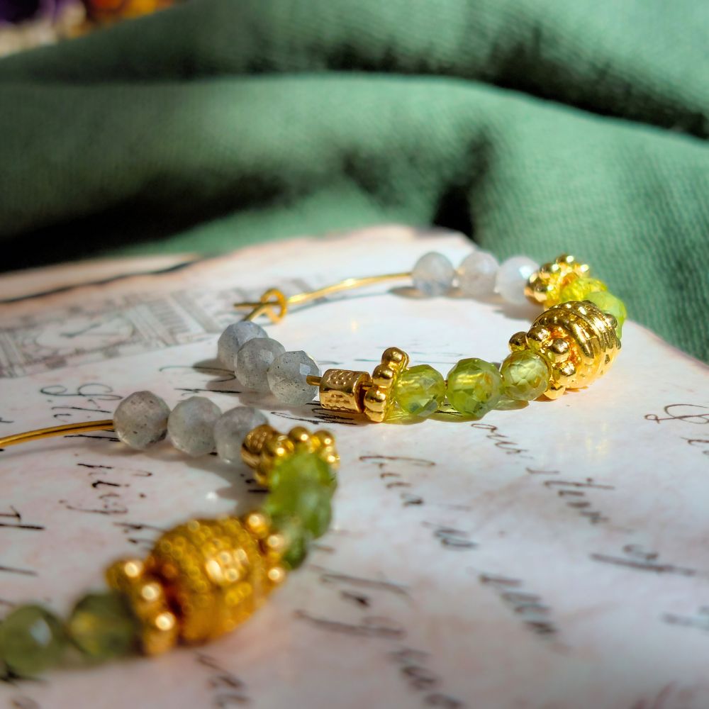 Boucles d'oreilles en Labradorite et Péridot