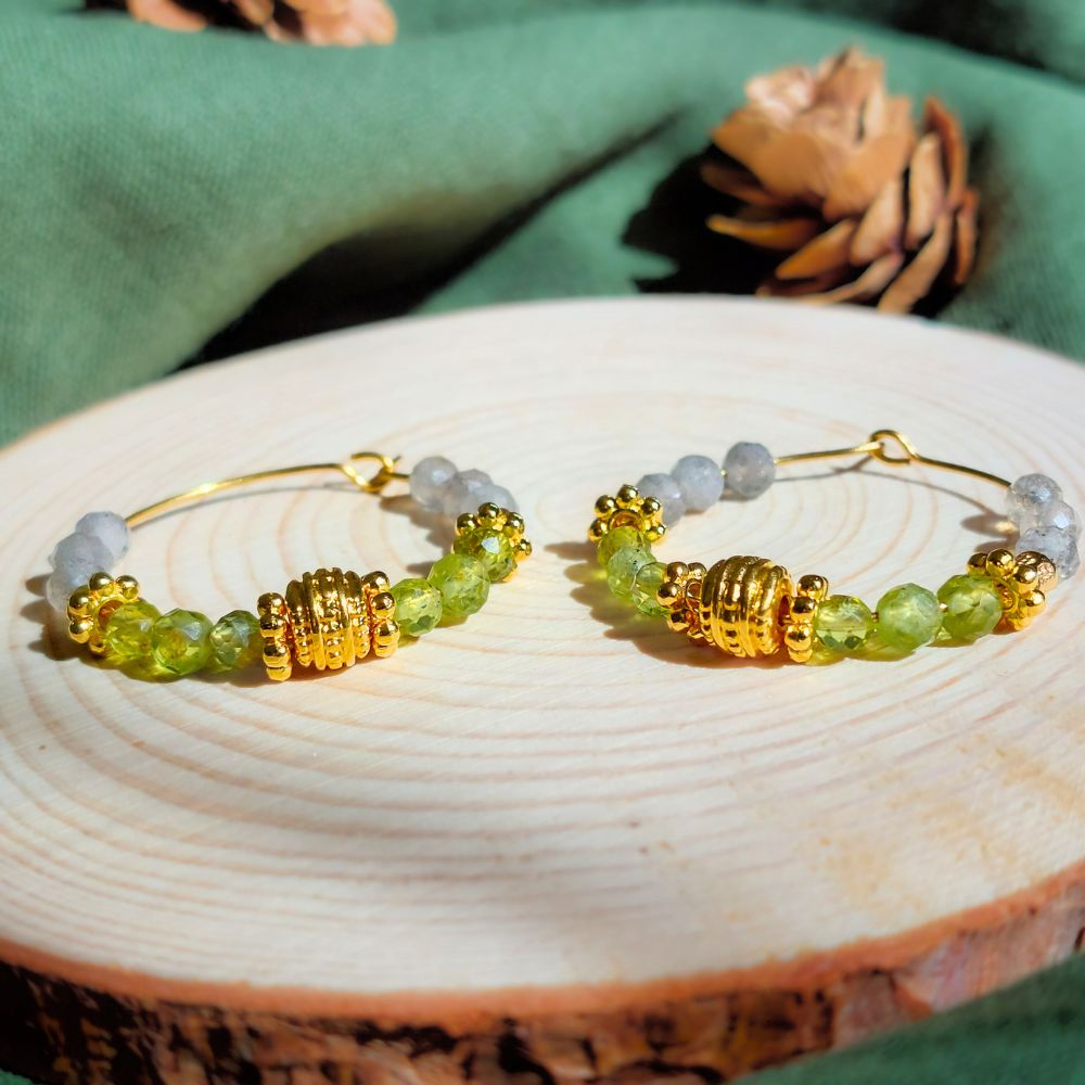 Boucles d'oreilles en Labradorite et Péridot