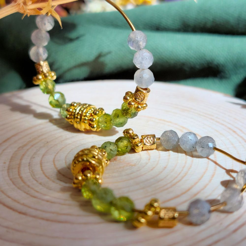 Boucles d'oreilles en Labradorite et Péridot