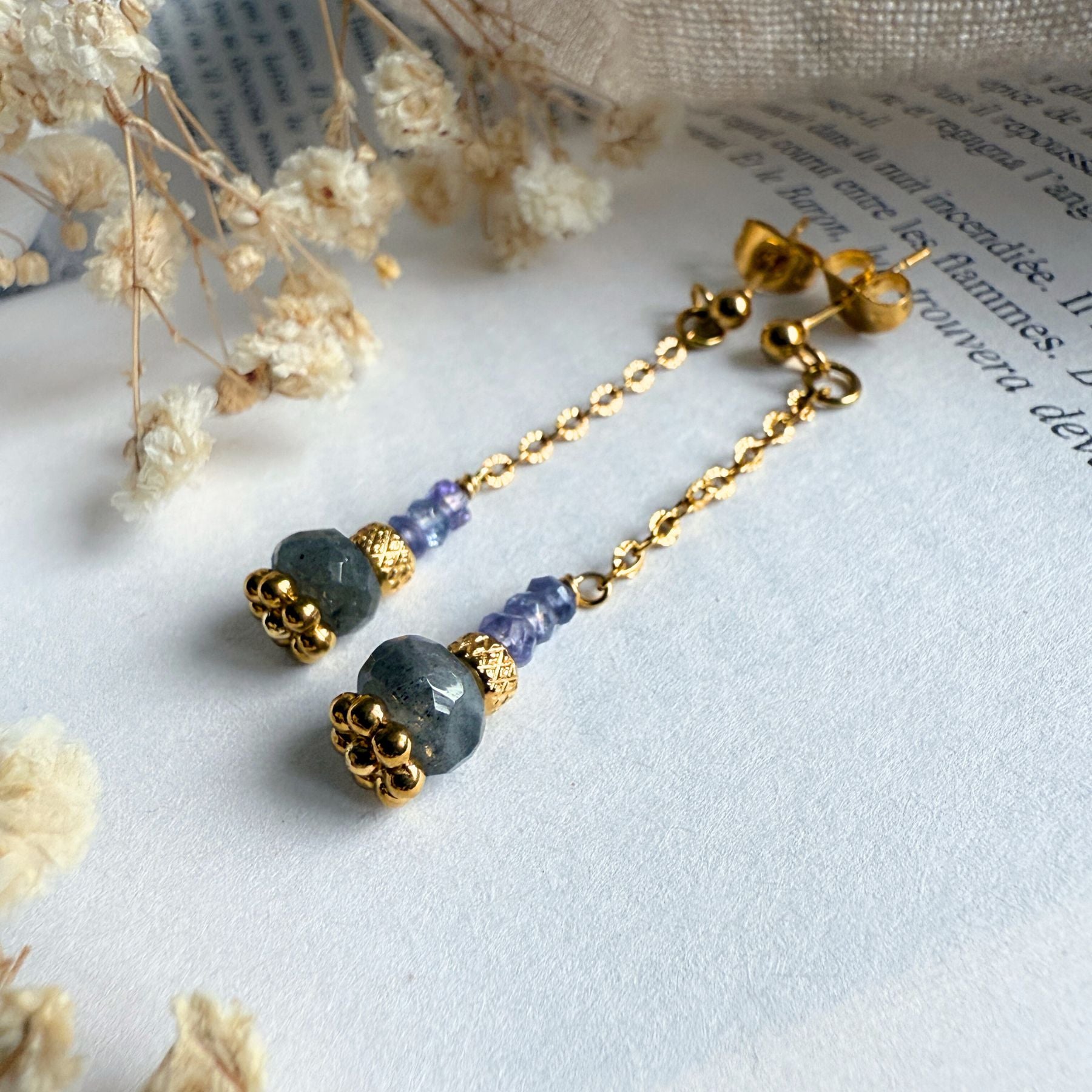 Boucles d'oreilles en Tanzanite et Labradorite