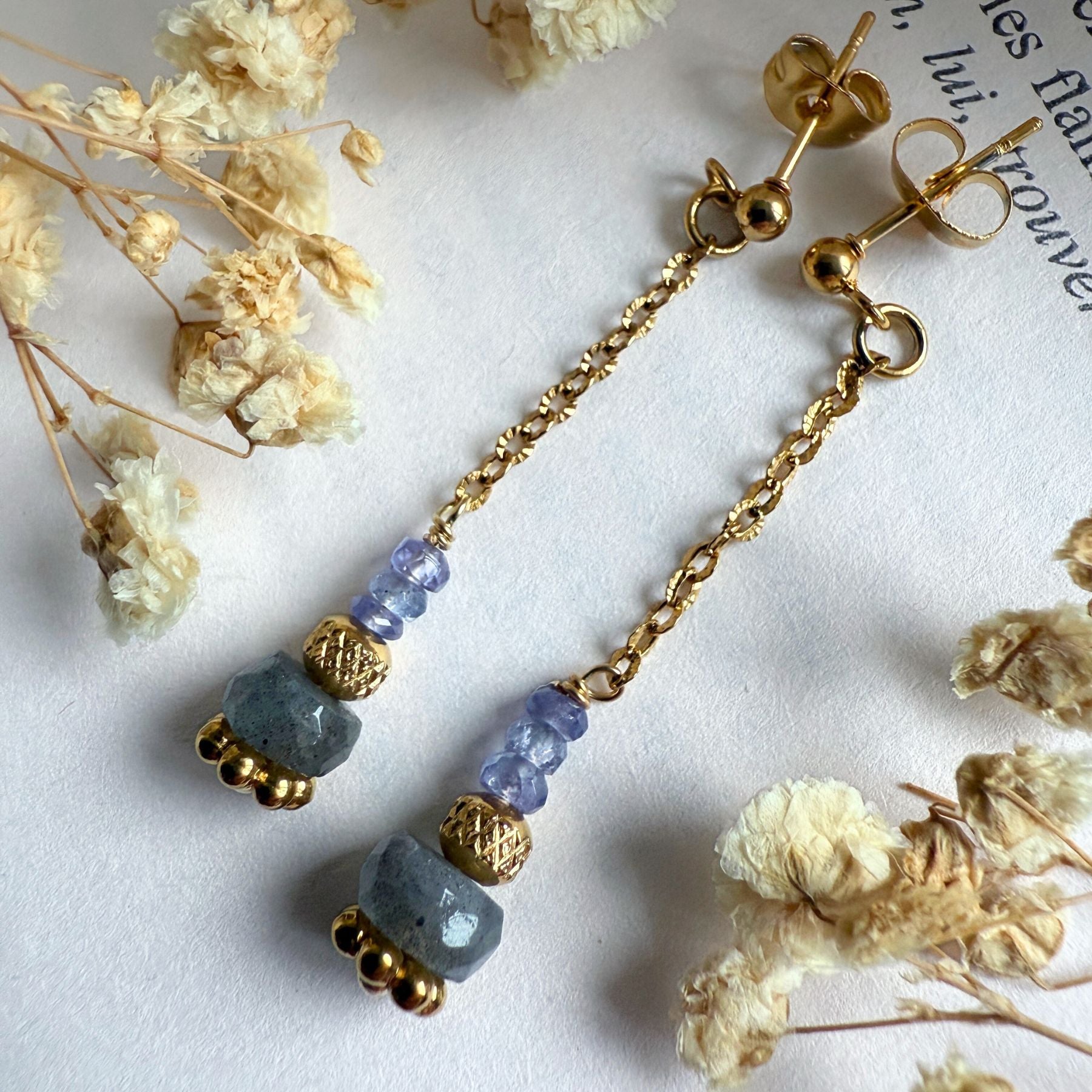 Boucles d'oreilles en Tanzanite et Labradorite