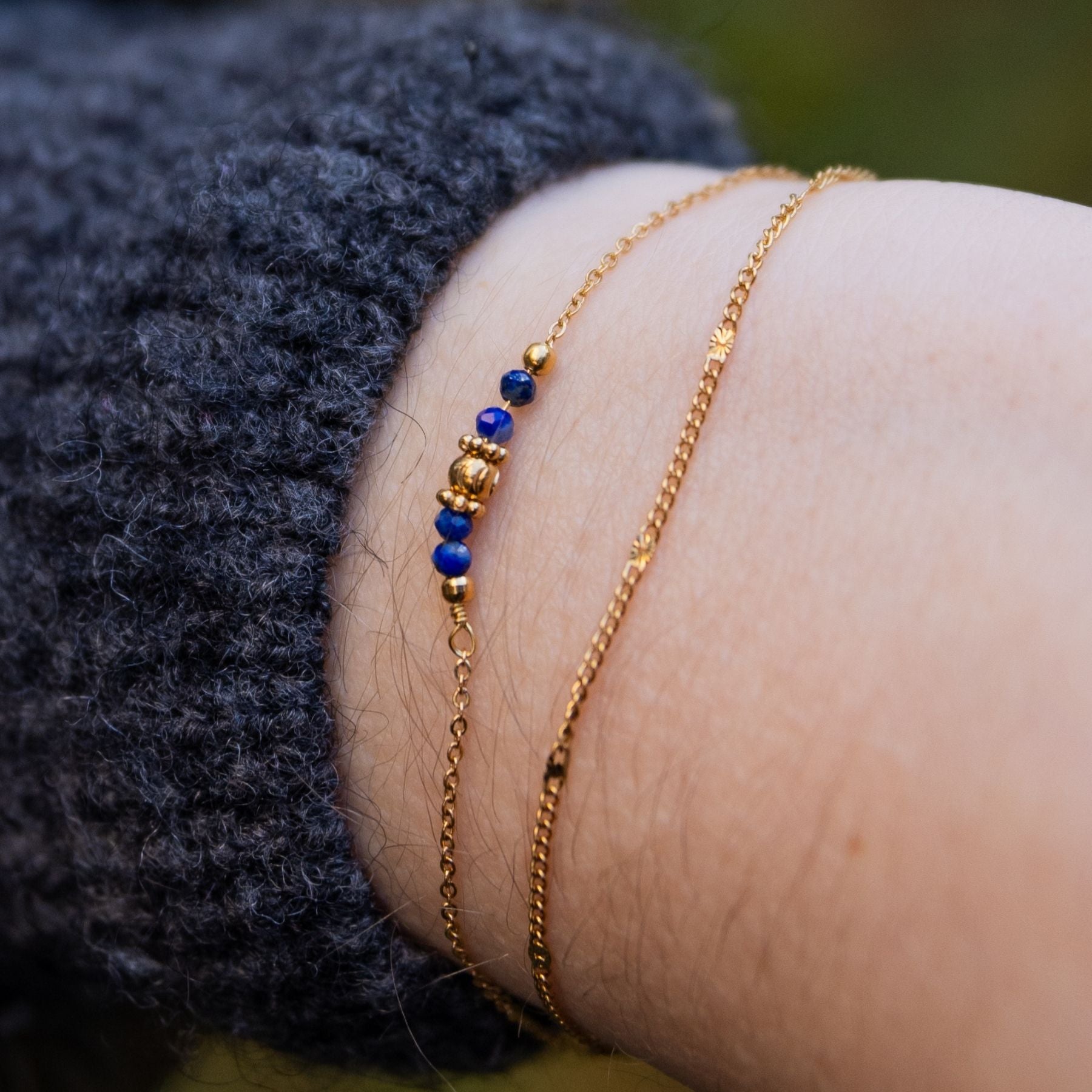 Bracelet Double Rang en Lapis Lazuli