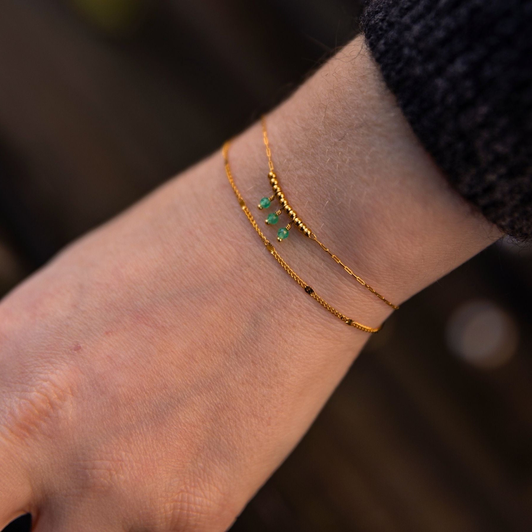Bracelet à double rang en Agate verte