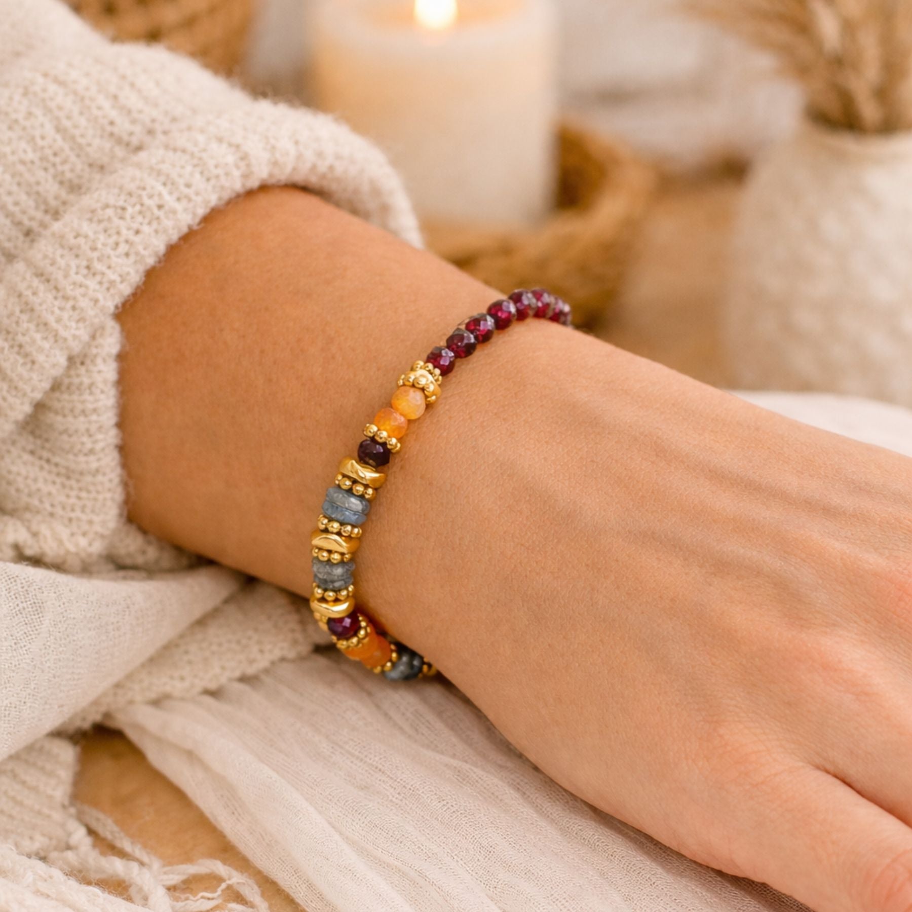 Bracelet en Grenat, Aventurine rouge et Labradorite