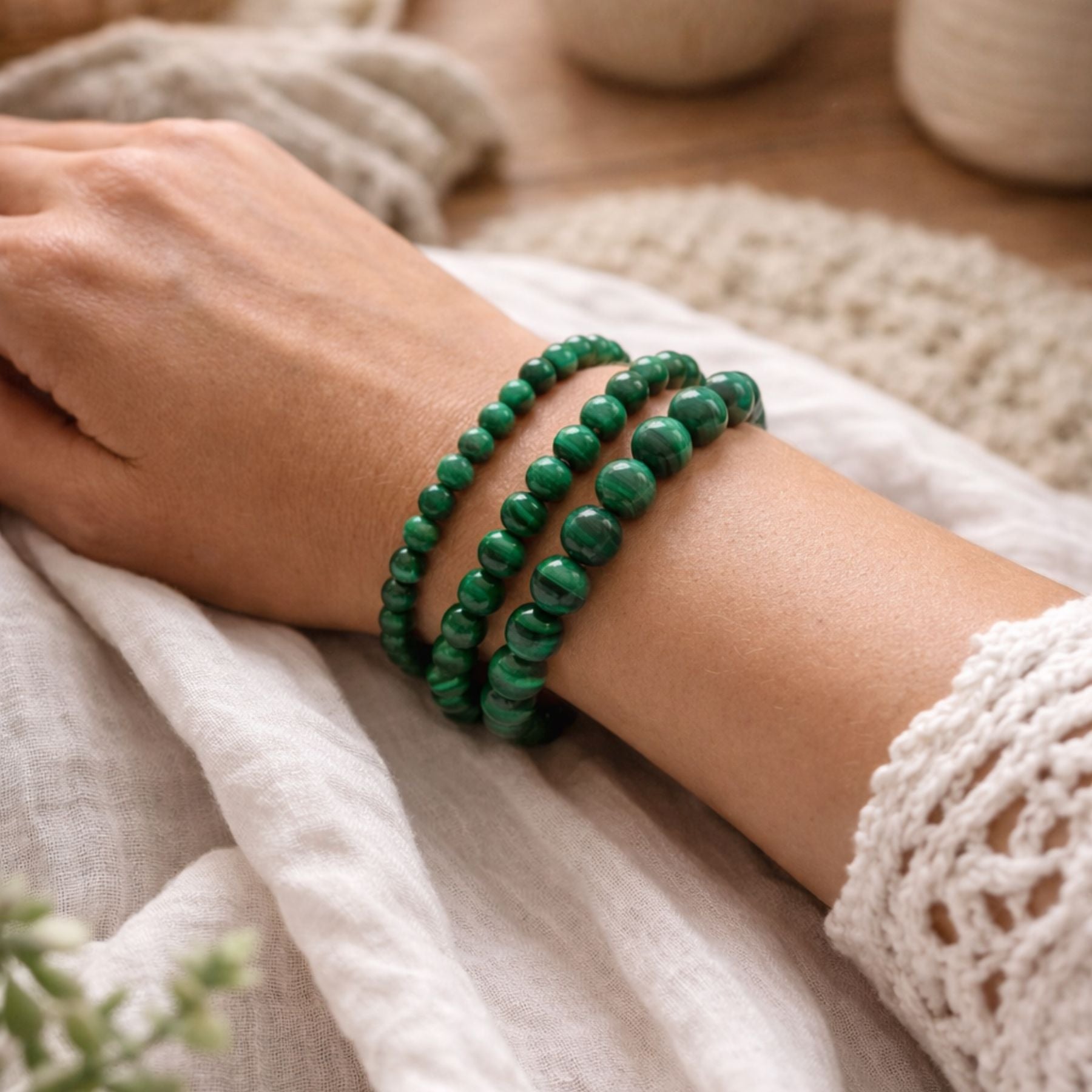 Bracelet en Malachite AA+