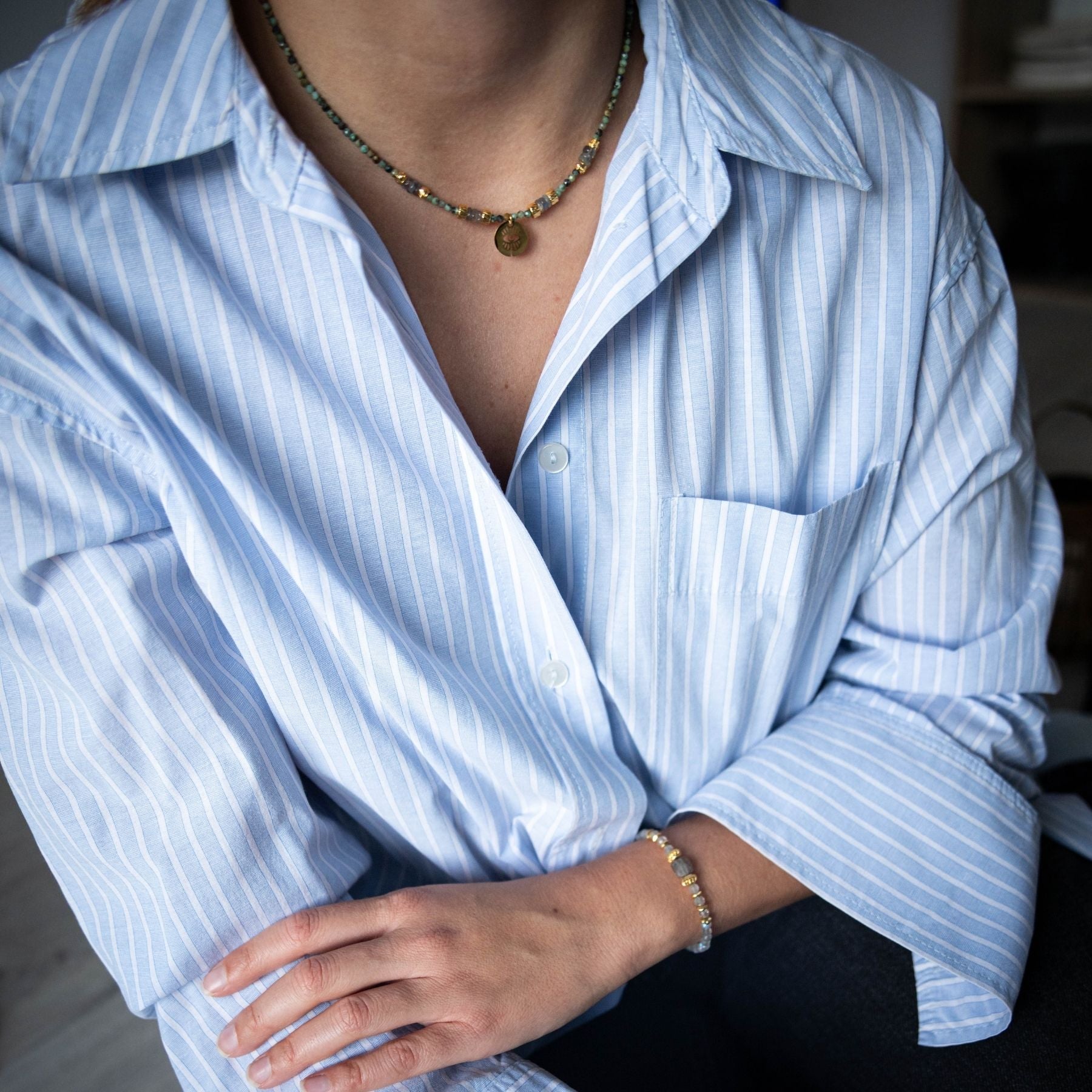 Collier "Œil" en Turquoise et Labradorite