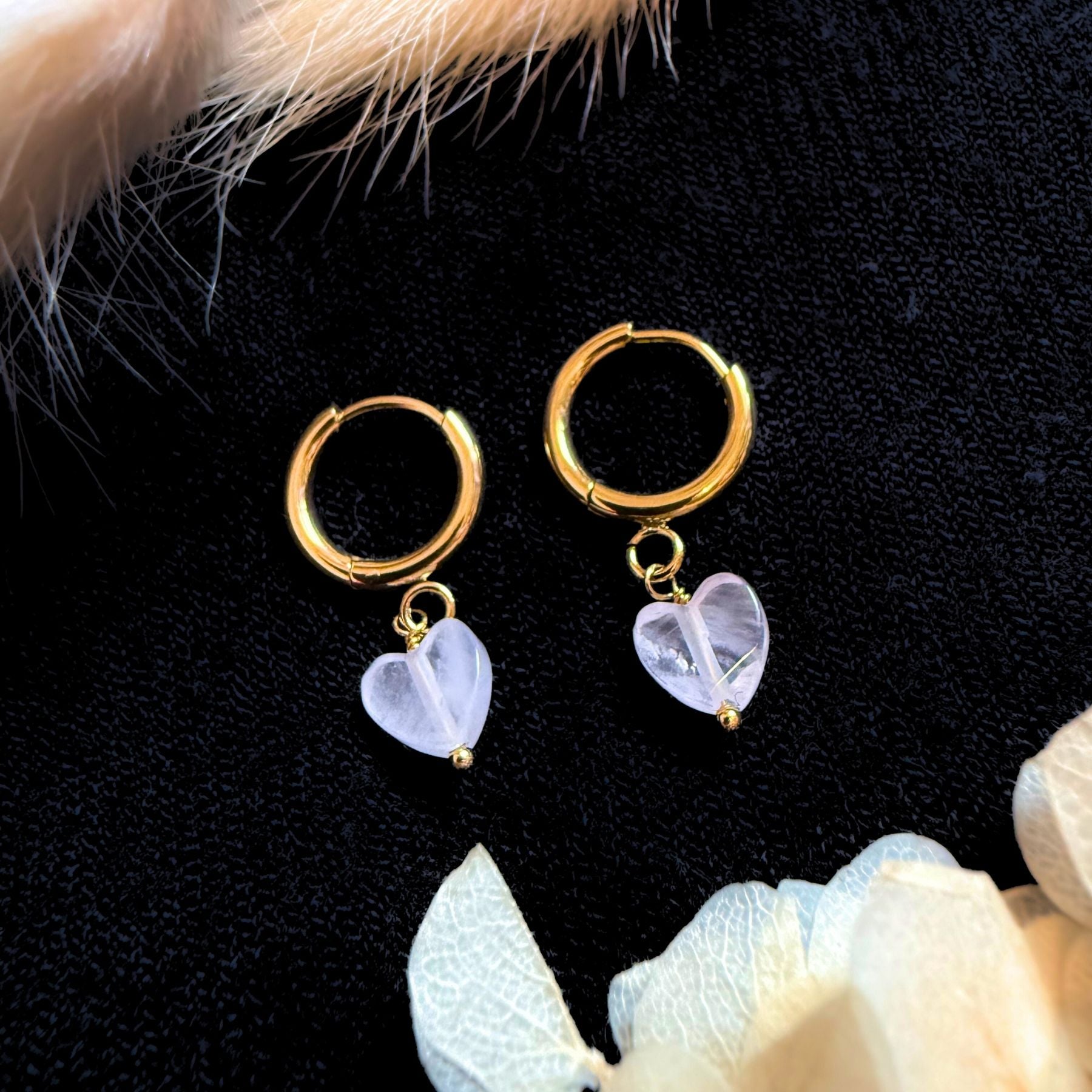 Créoles "Coeur" - Quartz rose