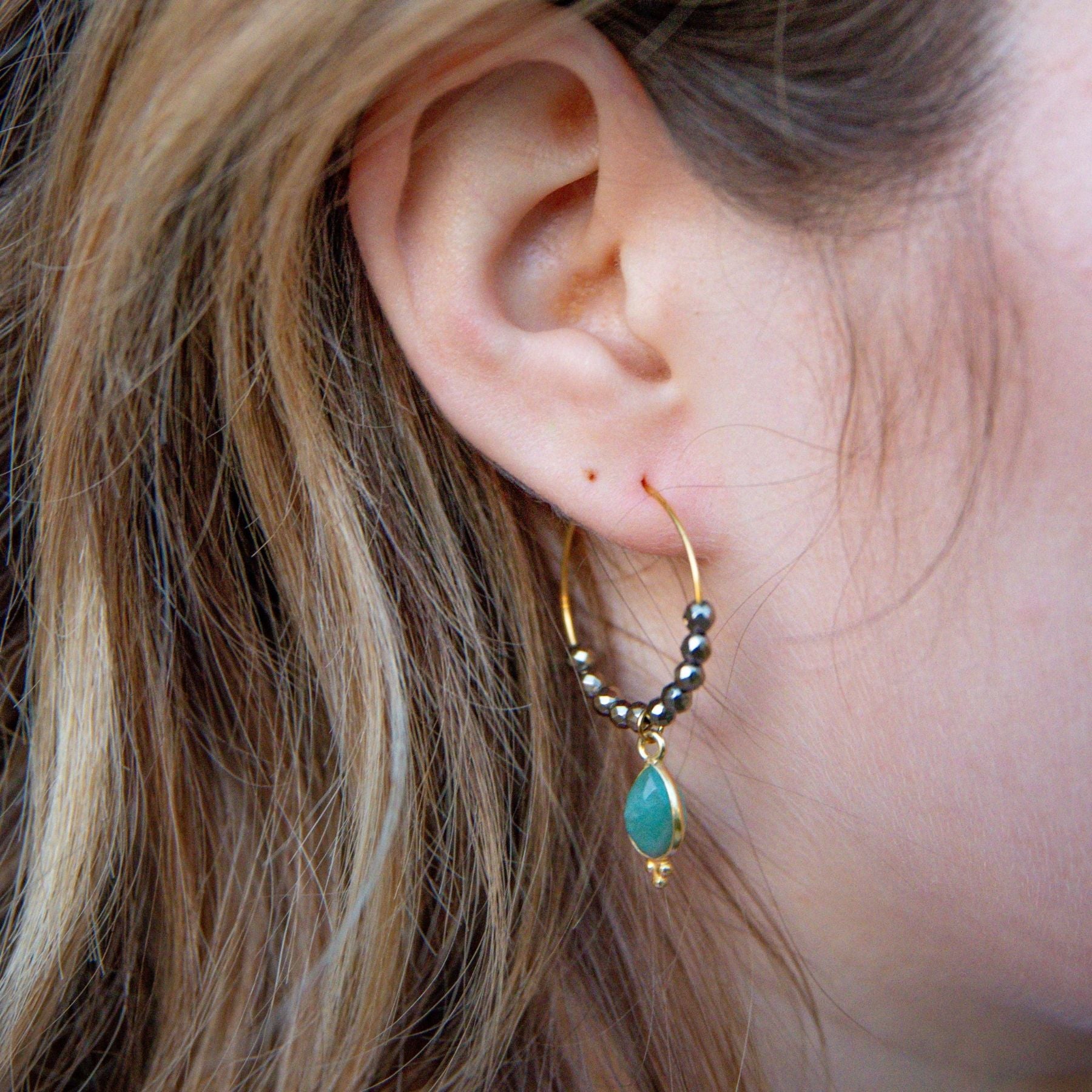 Créoles en Amazonite et Hématite