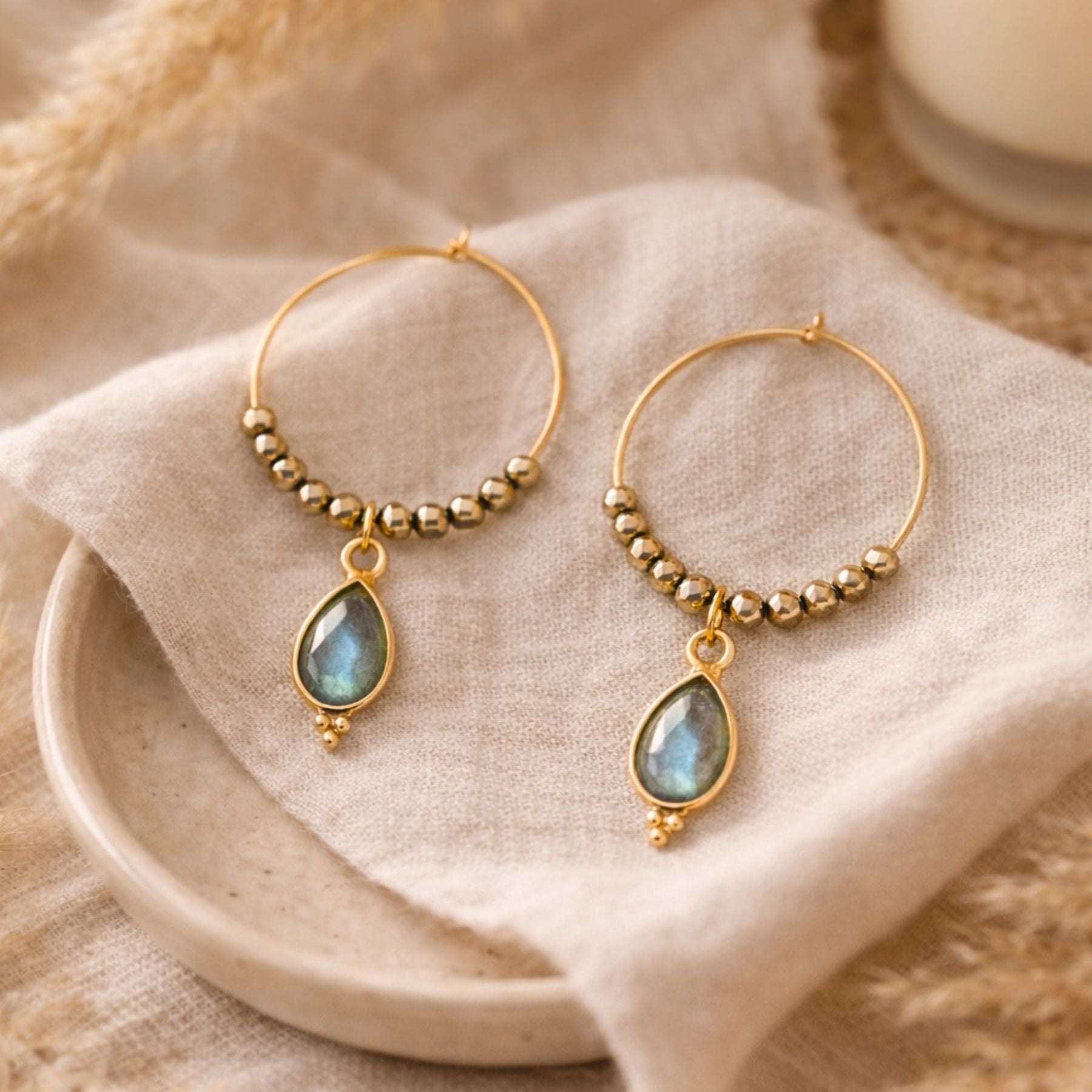 Créoles en Labradorite et Hématite