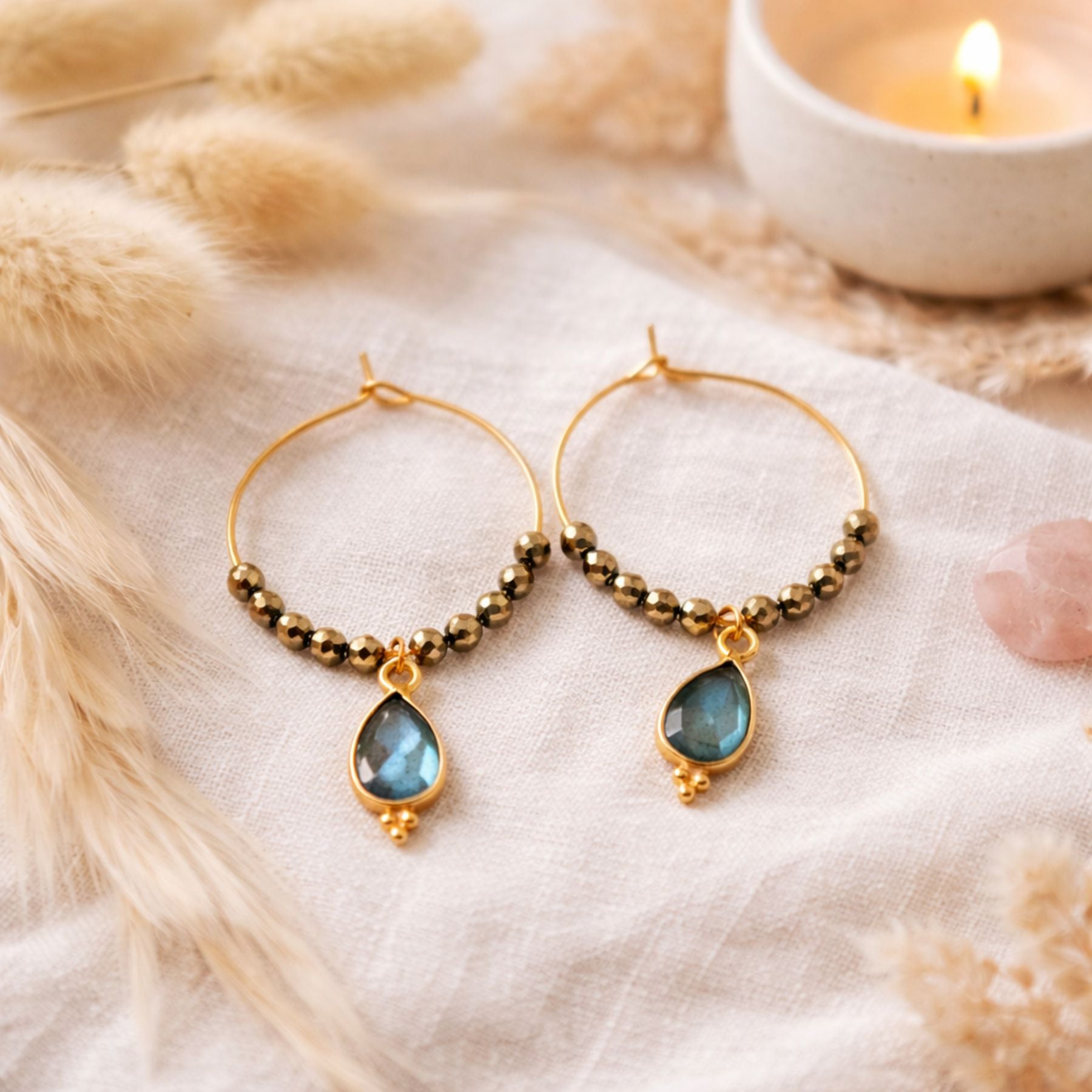 Créoles en Labradorite et Hématite