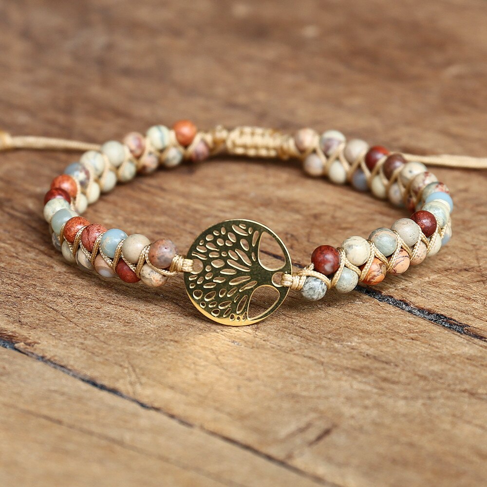 Bracelet wrap "Arbre de vie" en Jaspe