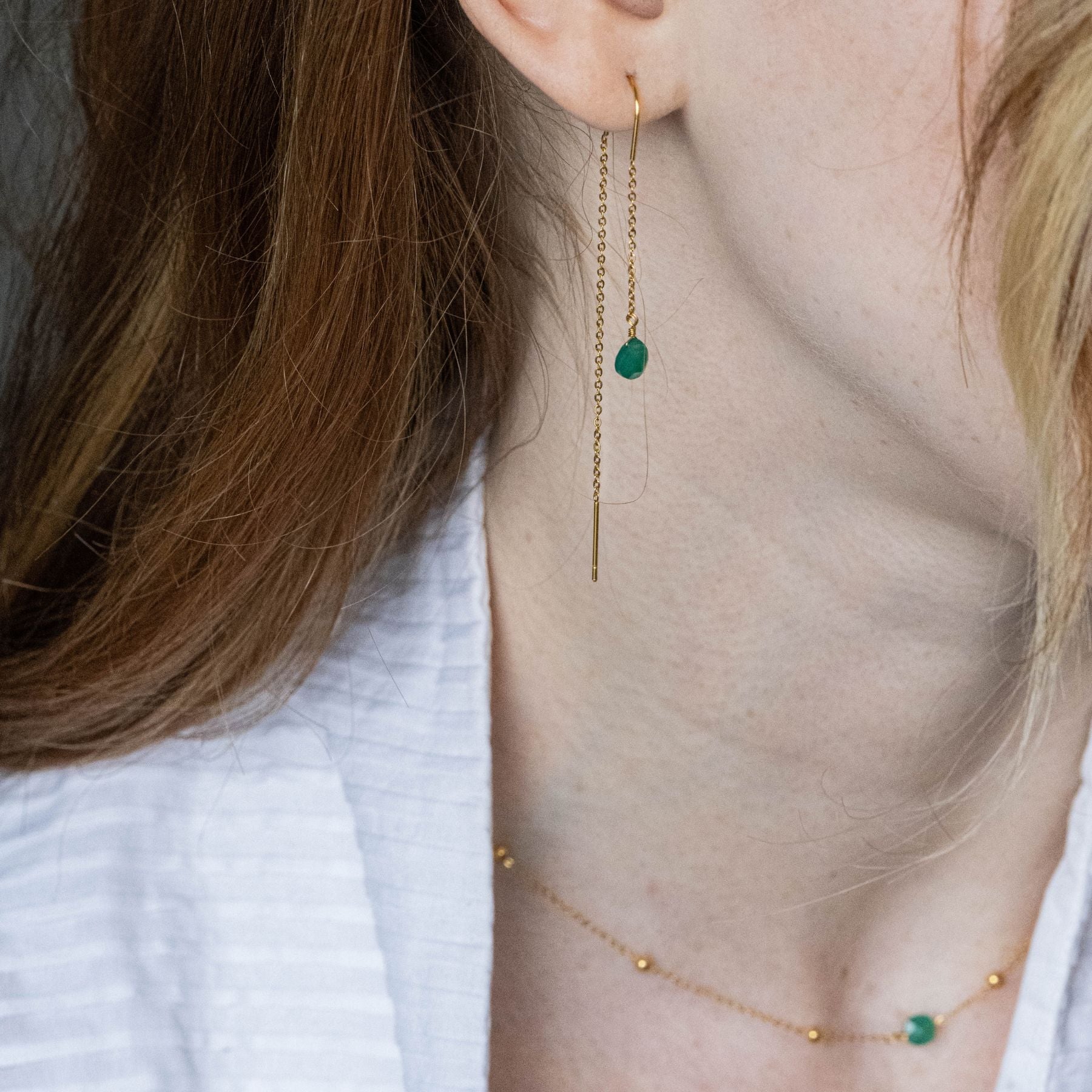 Boucles d'oreilles pendantes en Agate verte