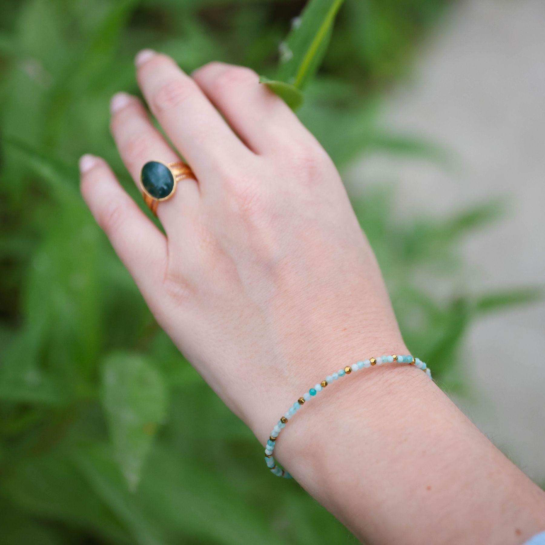 Bracelet fin en Amazonite et Hématite