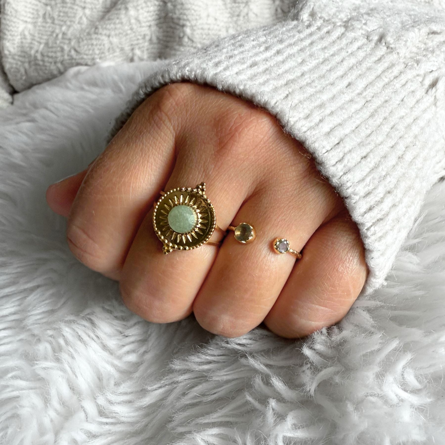 Bague "Eiréné" - Aventurine verte et Bague "Duo" - Labradorite