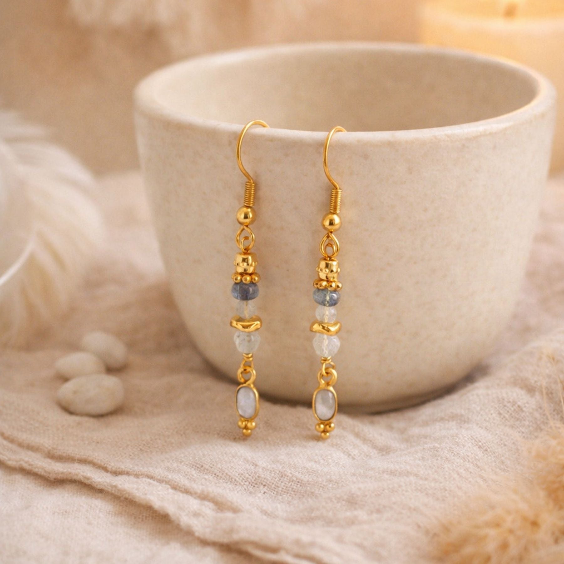 Boucles d'oreilles "Éos" - Pierre de lune et Labradorite