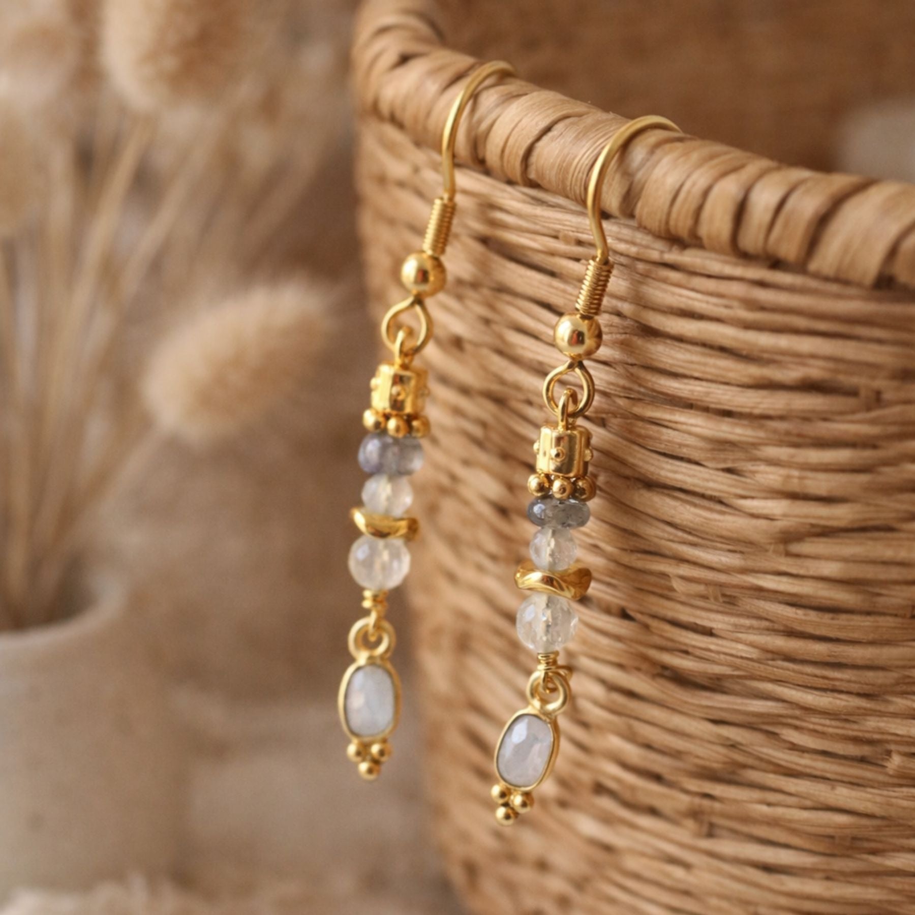 Boucles d'oreilles "Éos" - Pierre de lune et Labradorite