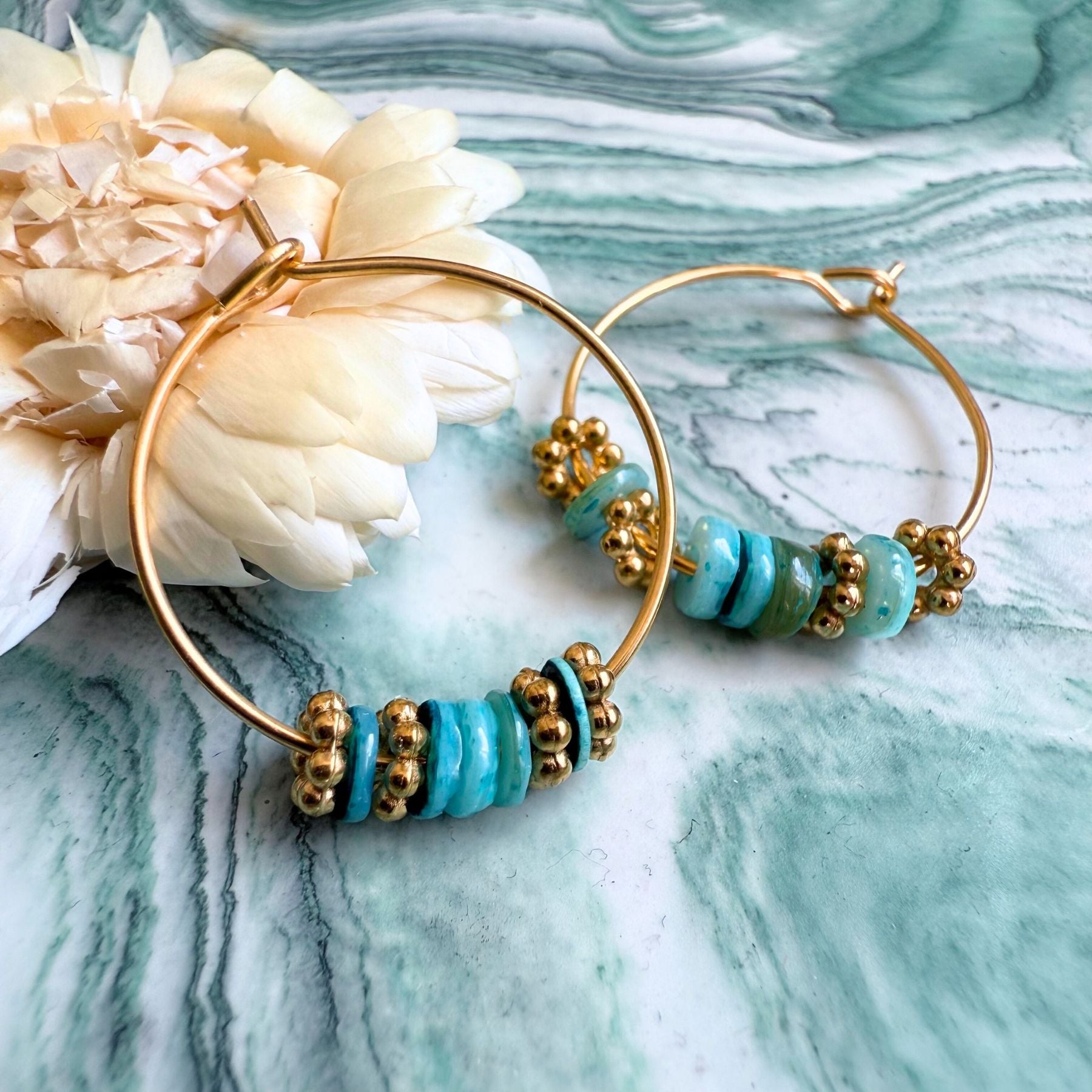 Boucles d'oreilles - Perles de Coquillages vertes