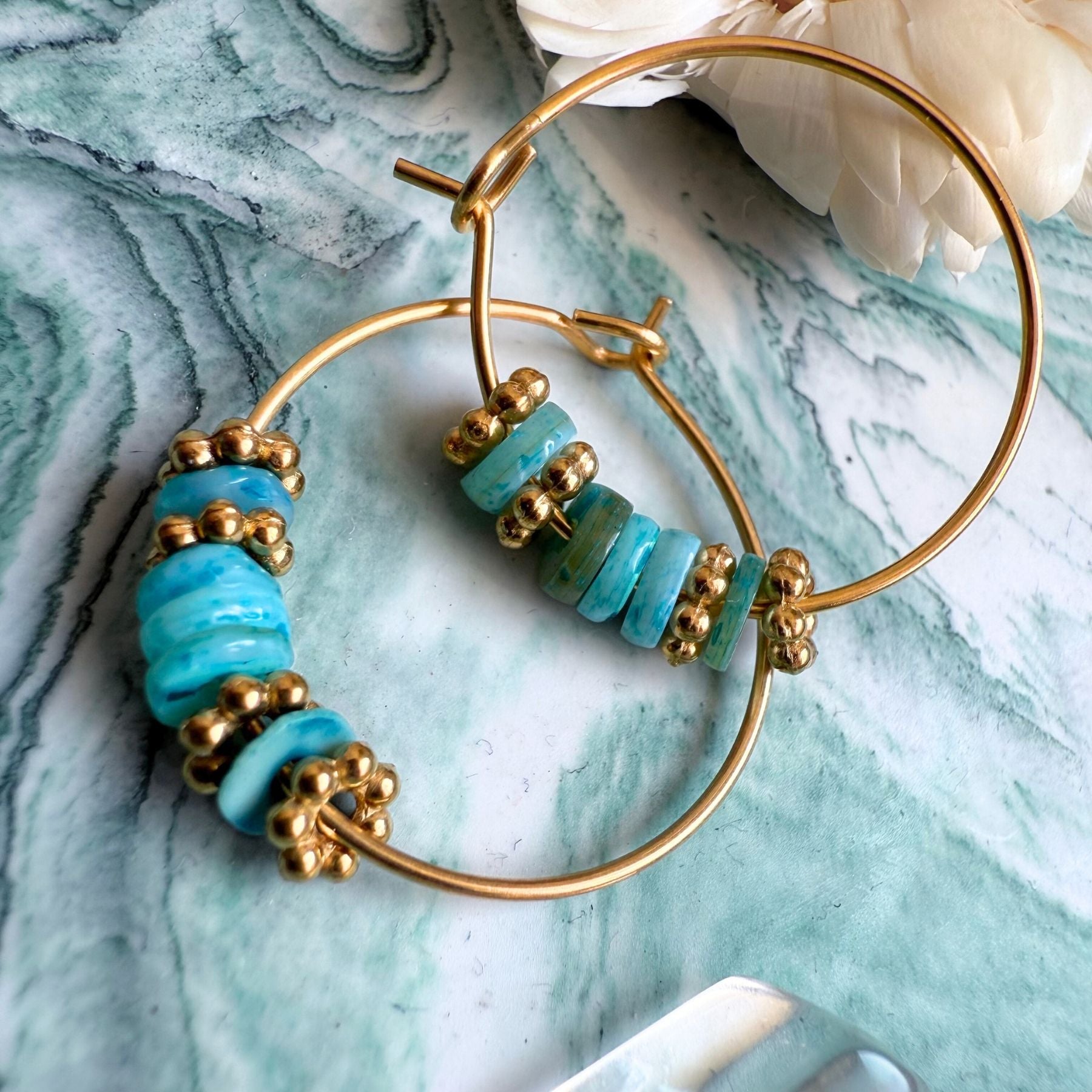 Boucles d'oreilles - Perles de Coquillages vertes