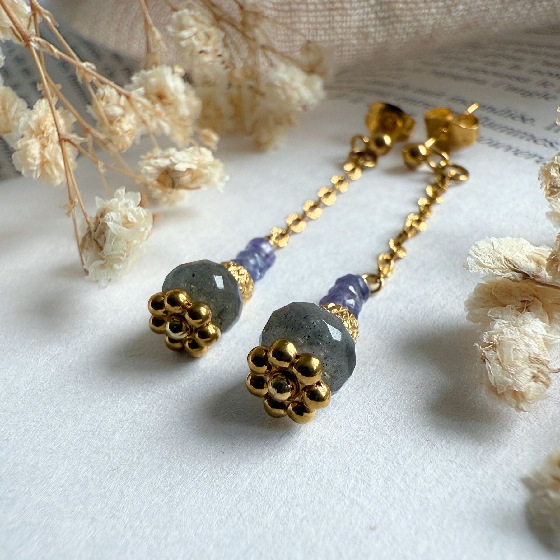 Boucles d'oreilles en Tanzanite et Labradorite