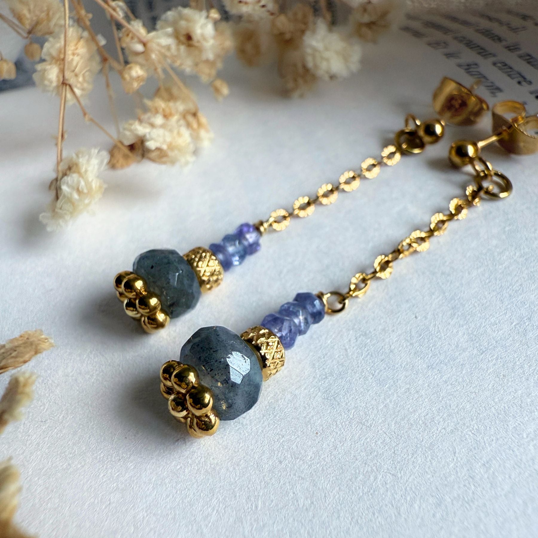 Boucles d'oreilles en Tanzanite et Labradorite