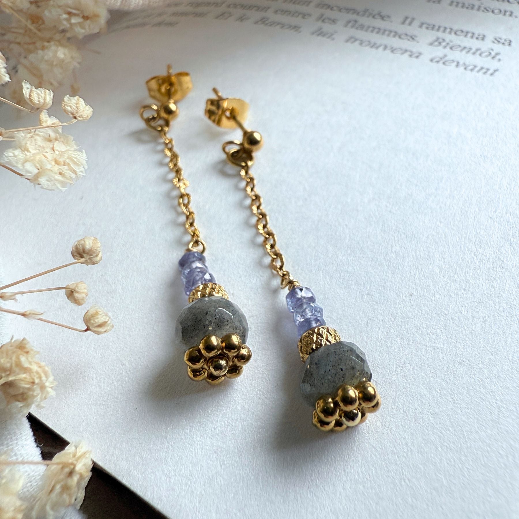 Boucles d'oreilles en Tanzanite et Labradorite