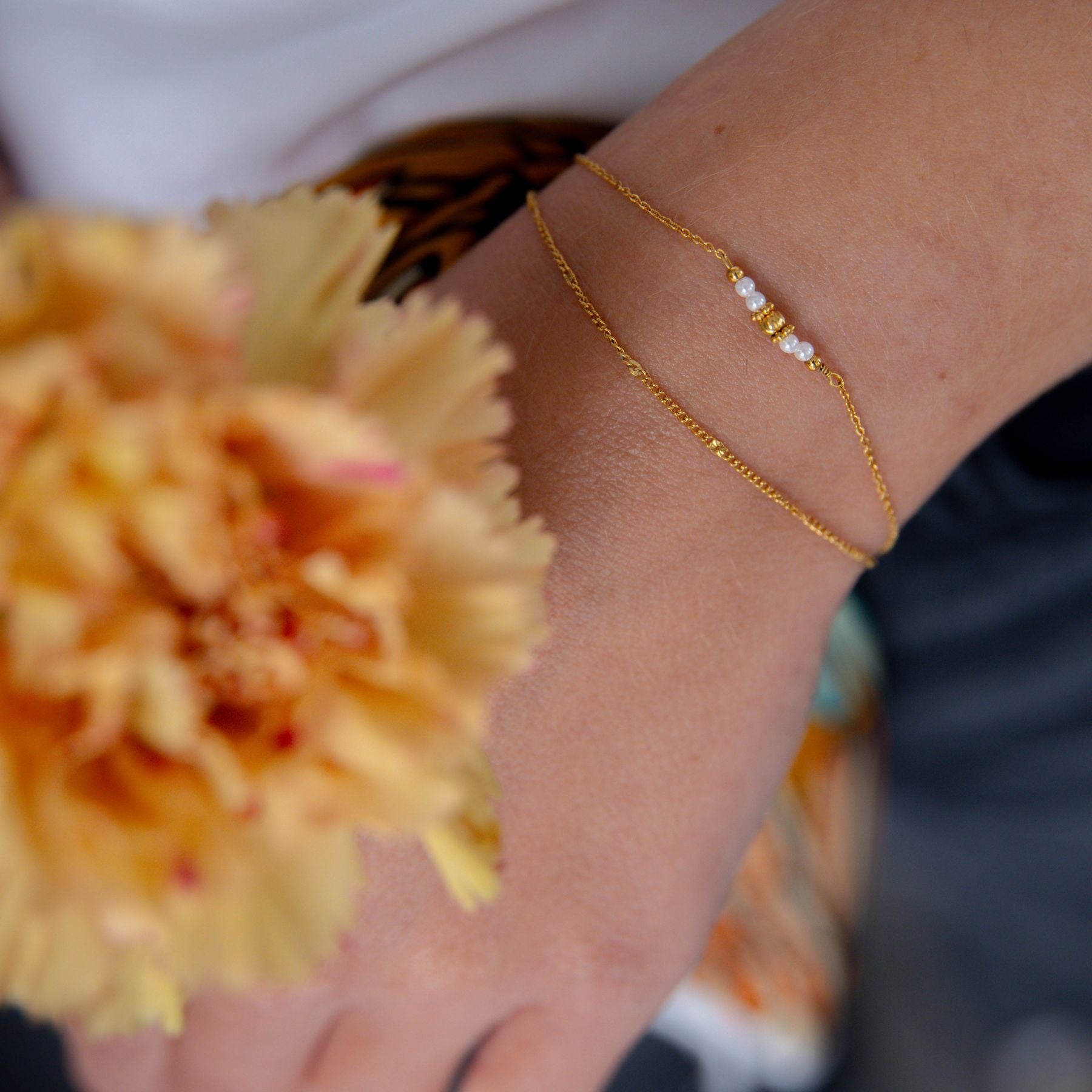 Bracelet double rang en Perles blanches
