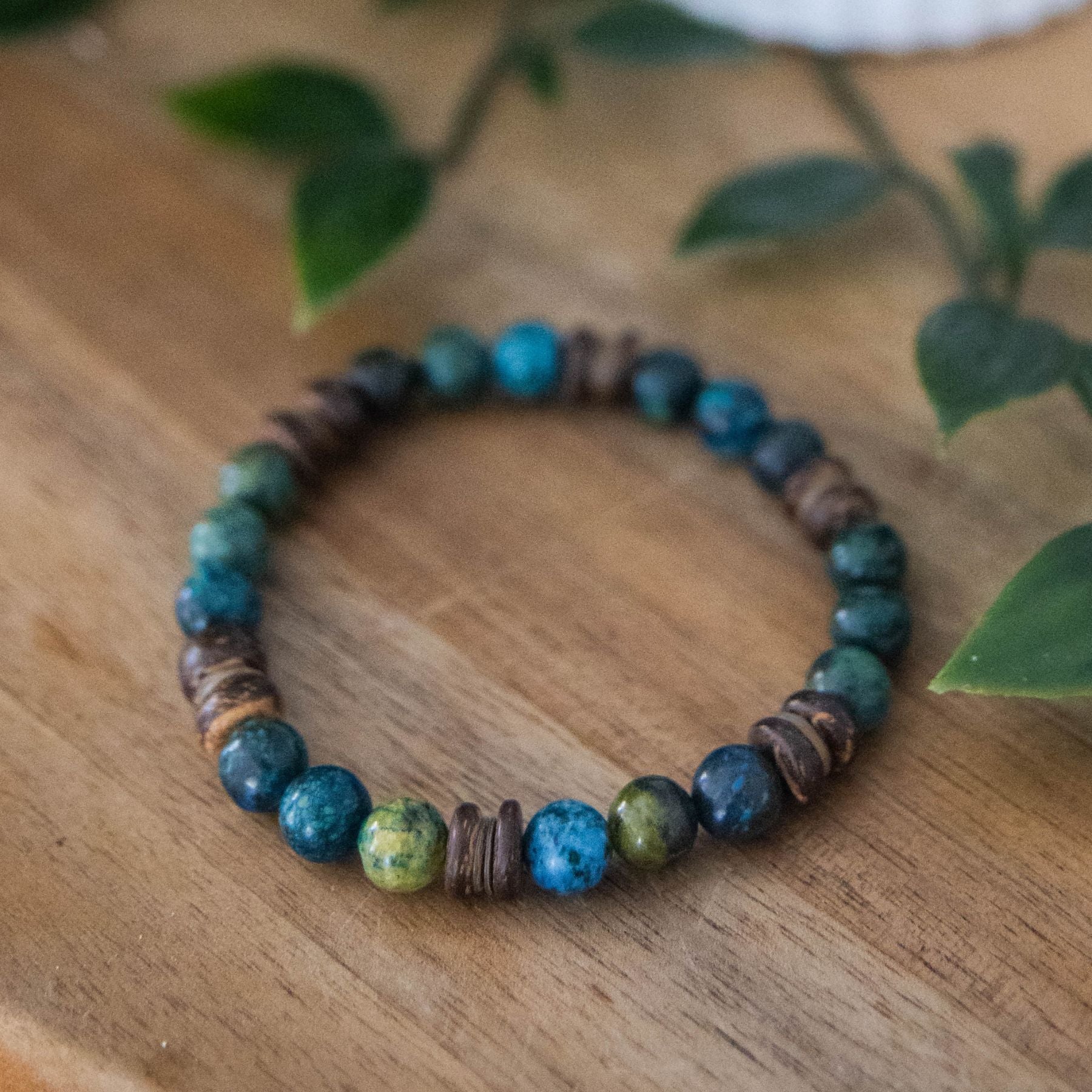 Bracelet en Chrysocolle, Nacre et Bois