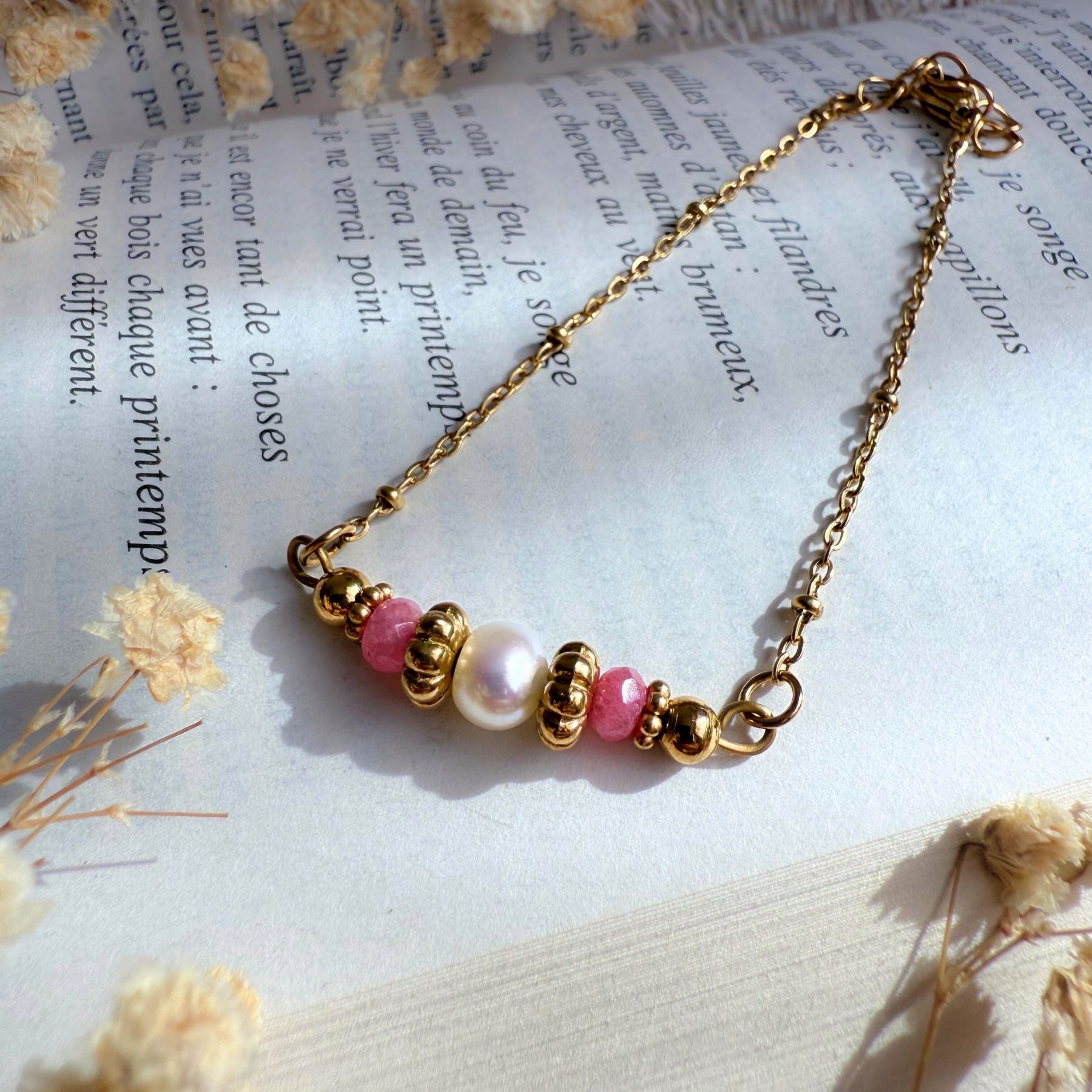 Bracelet en Perle d'eau douce et quartz fraise