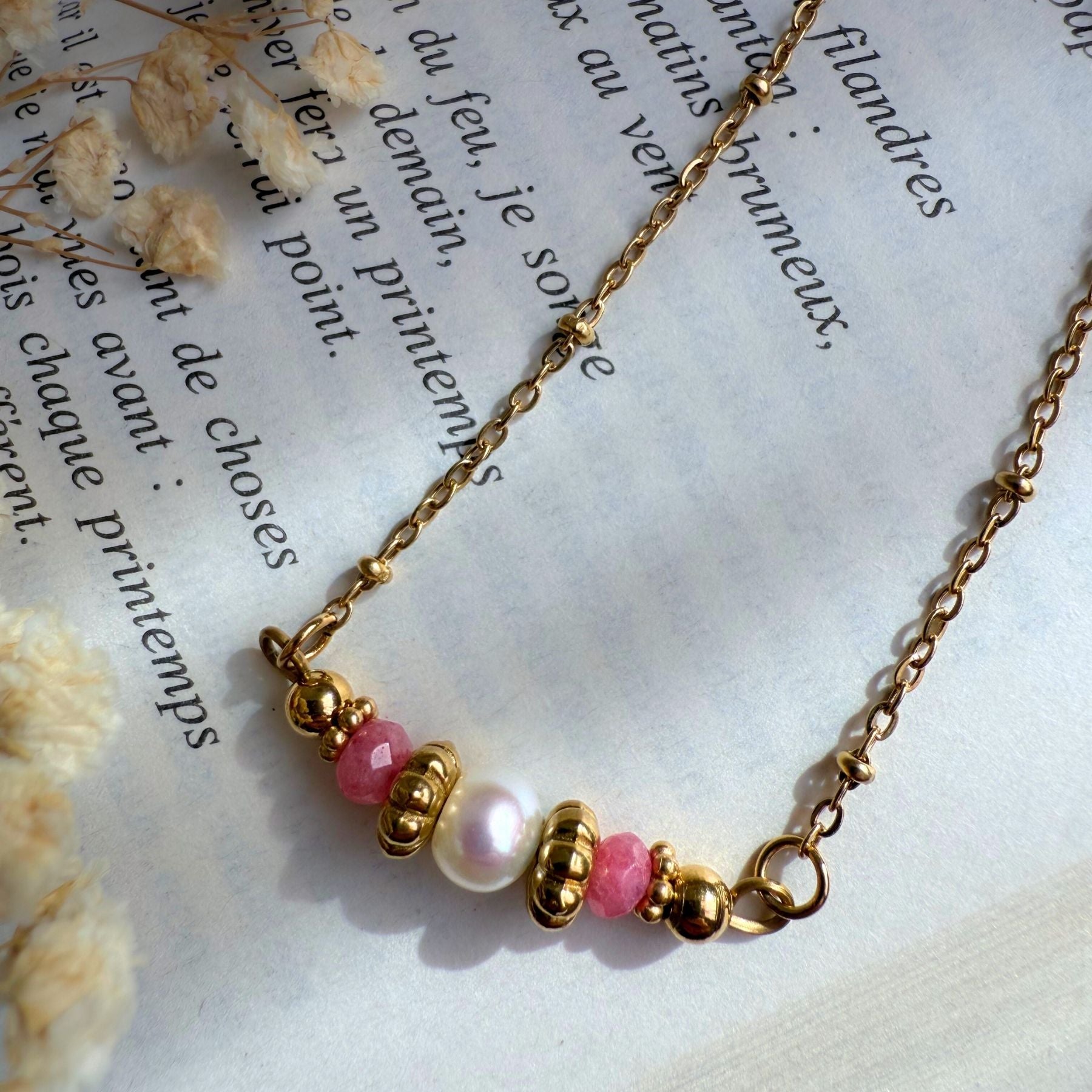 Bracelet en Perle d'eau douce et quartz fraise