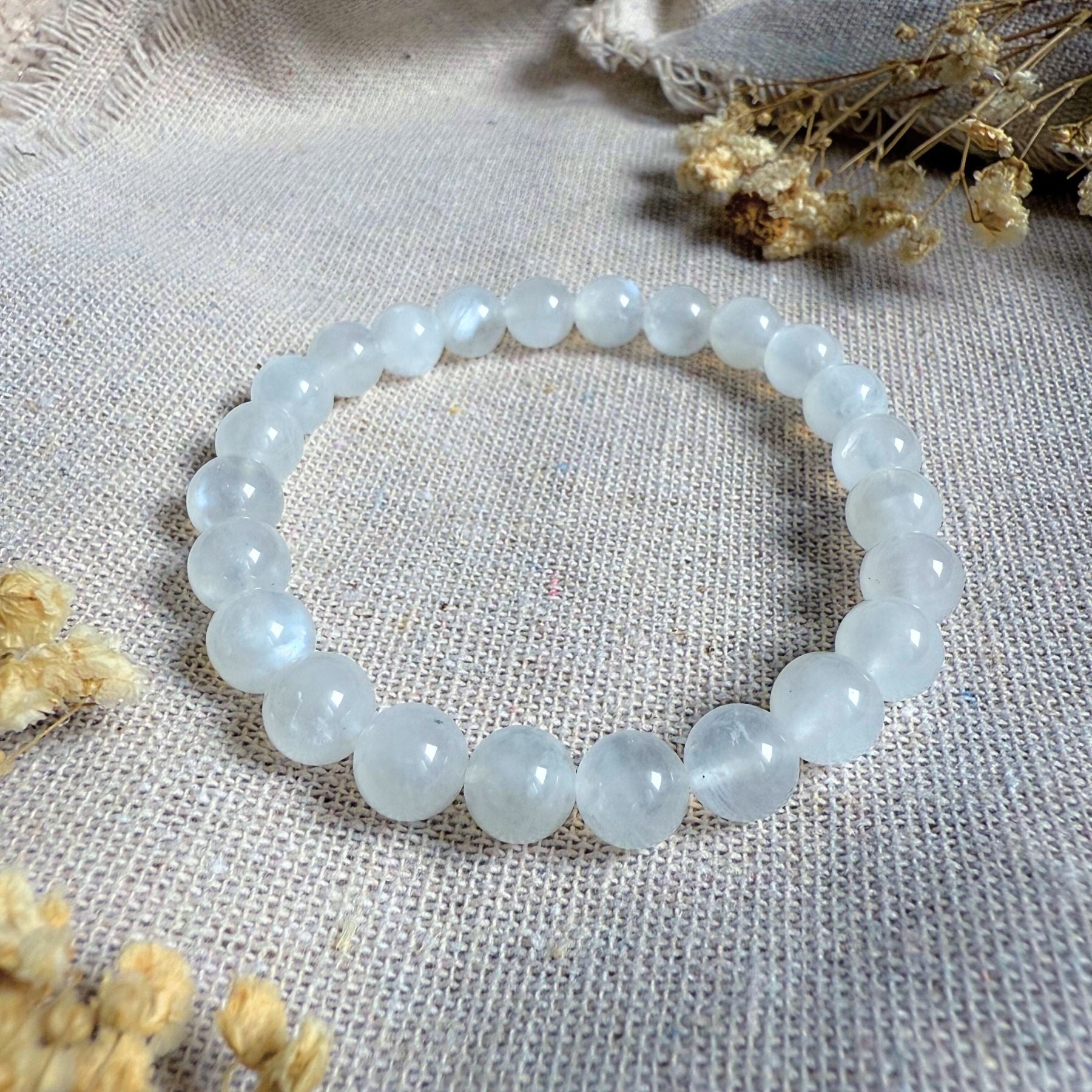 Bracelet en Pierre de lune bleutée AA