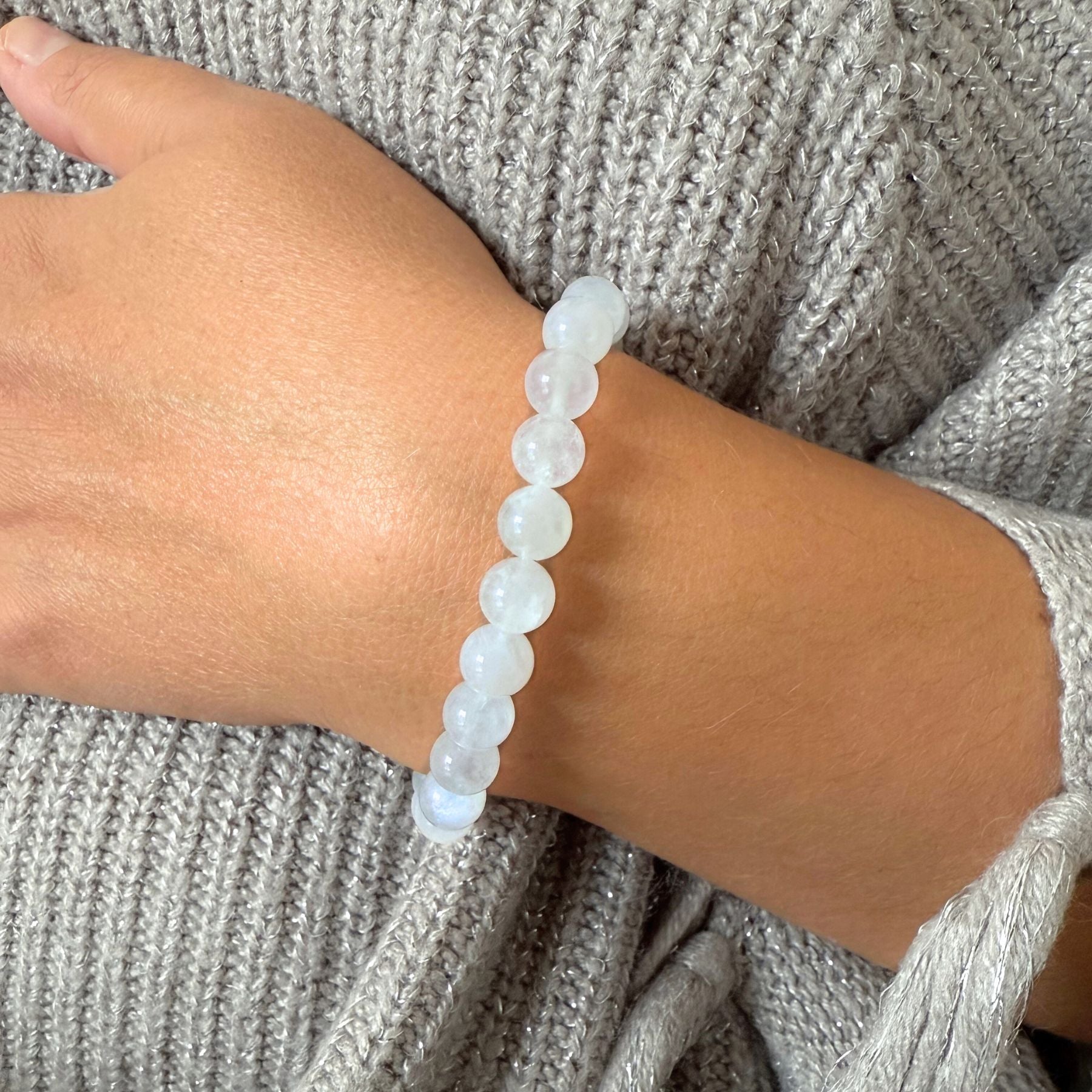 Bracelet en Pierre de lune bleutée AA