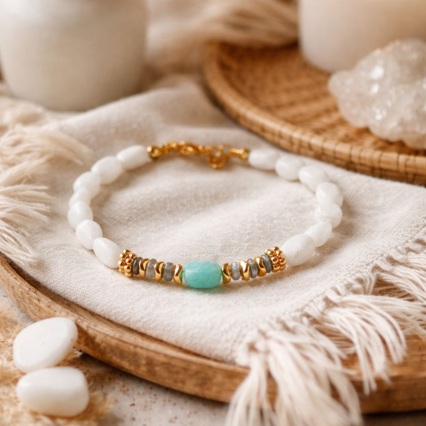 Bracelet en Pierre de lune et Amazonite
