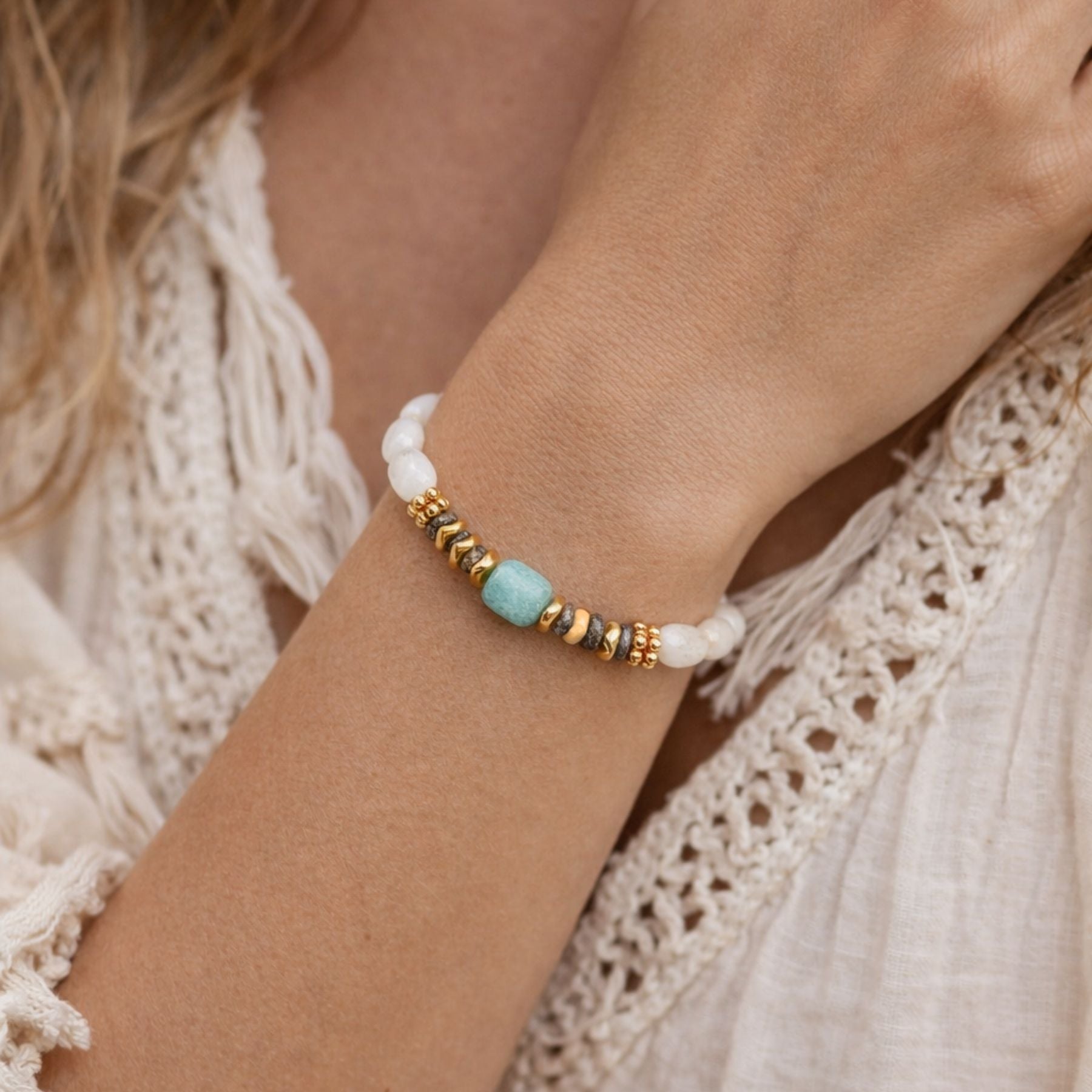 Bracelet en Pierre de lune et Amazonite