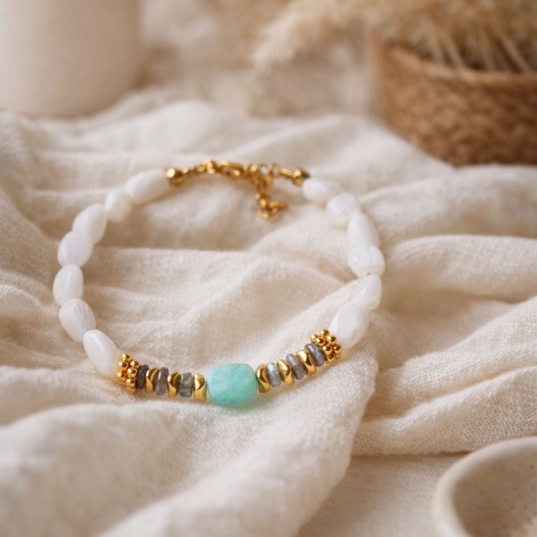 Bracelet en Pierre de lune et Amazonite