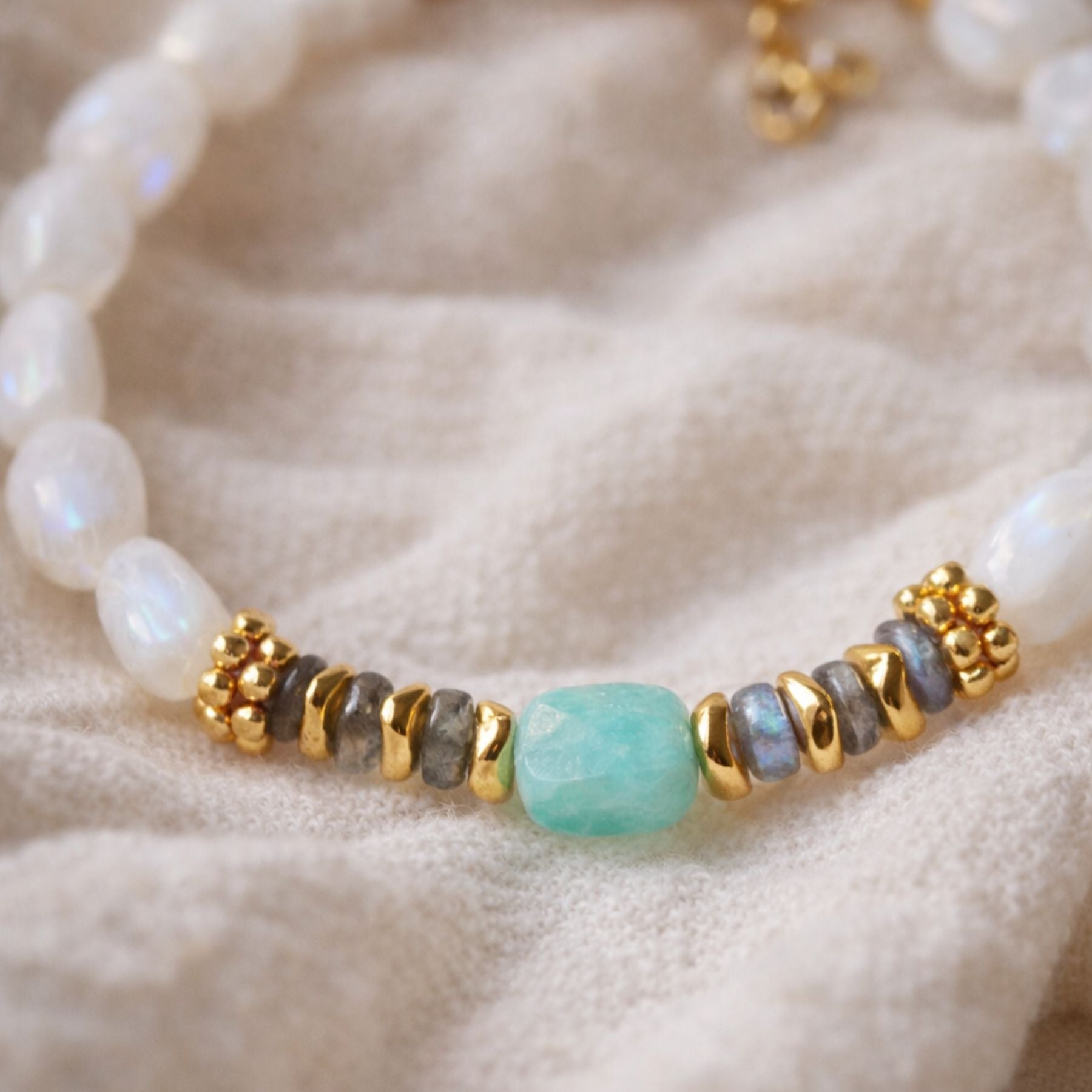 Bracelet en Pierre de lune et Amazonite