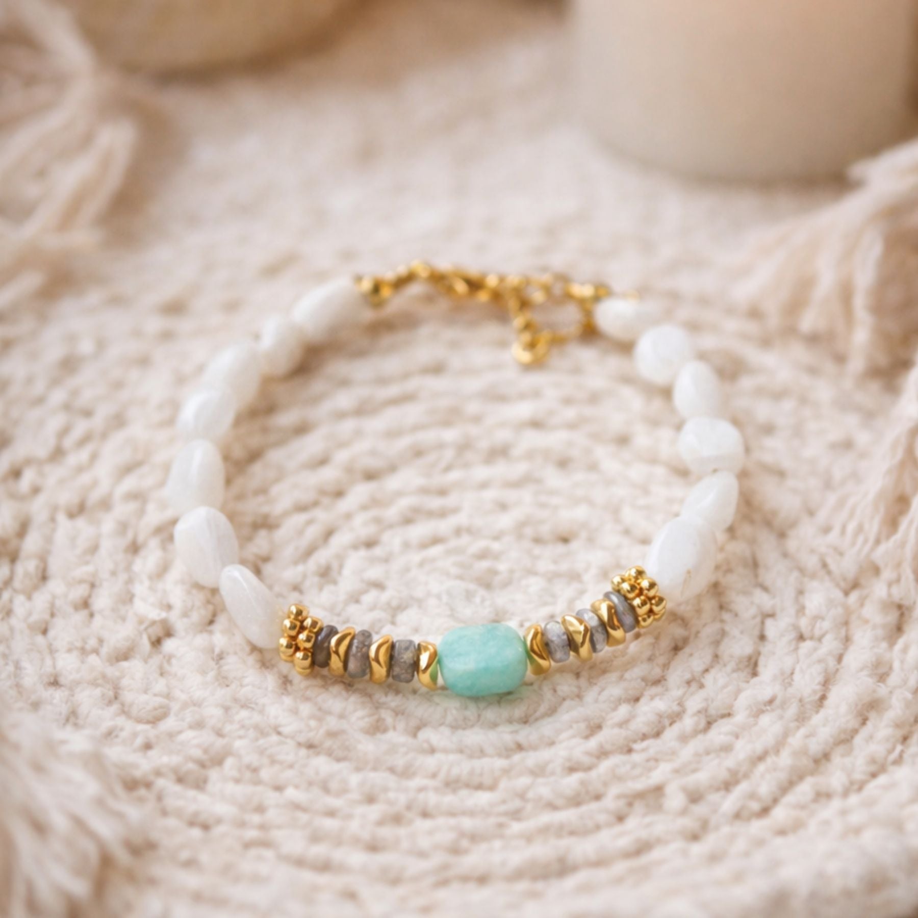Bracelet en Pierre de lune et Amazonite
