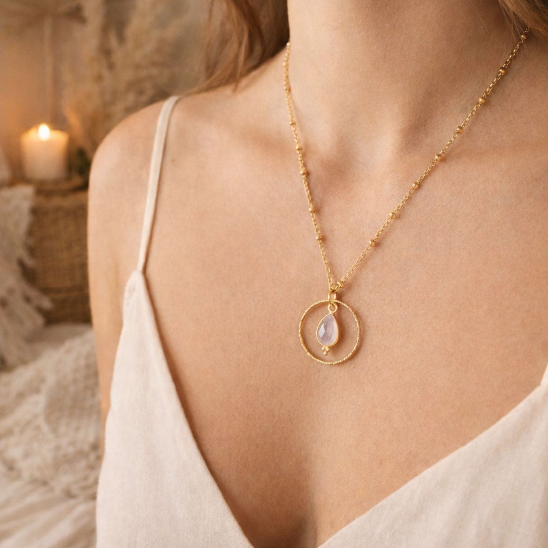 Collier "Acionna" en Quartz rose