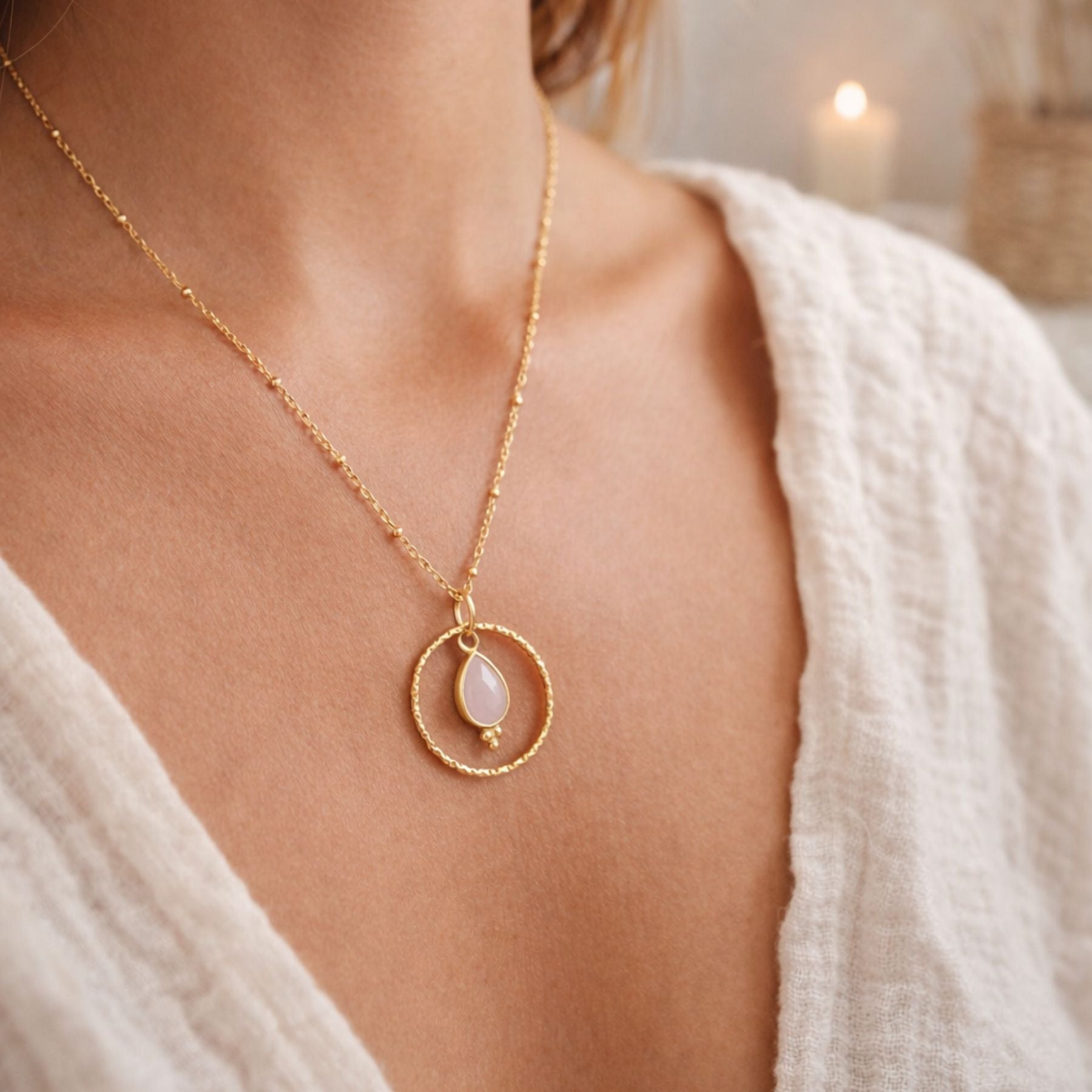 Collier "Acionna" en Quartz rose