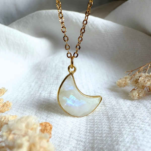 Collier Ethnique Fait Main - Pierre De Lune Arc-en-ciel, Argent .925, Longueur 18 Pouces, Réglable
