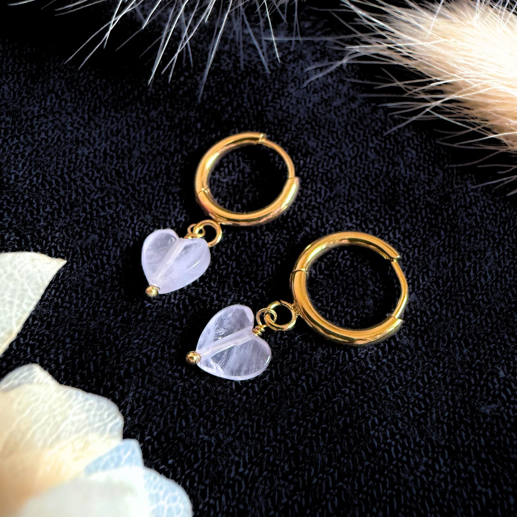 Créoles "Coeur" - Quartz rose