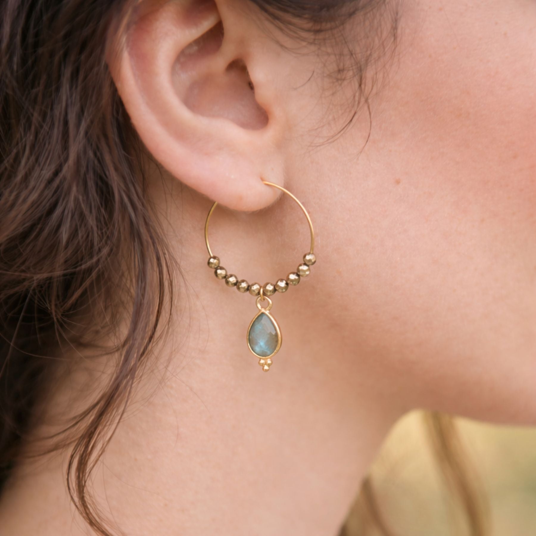 Créoles en Labradorite et Hématite