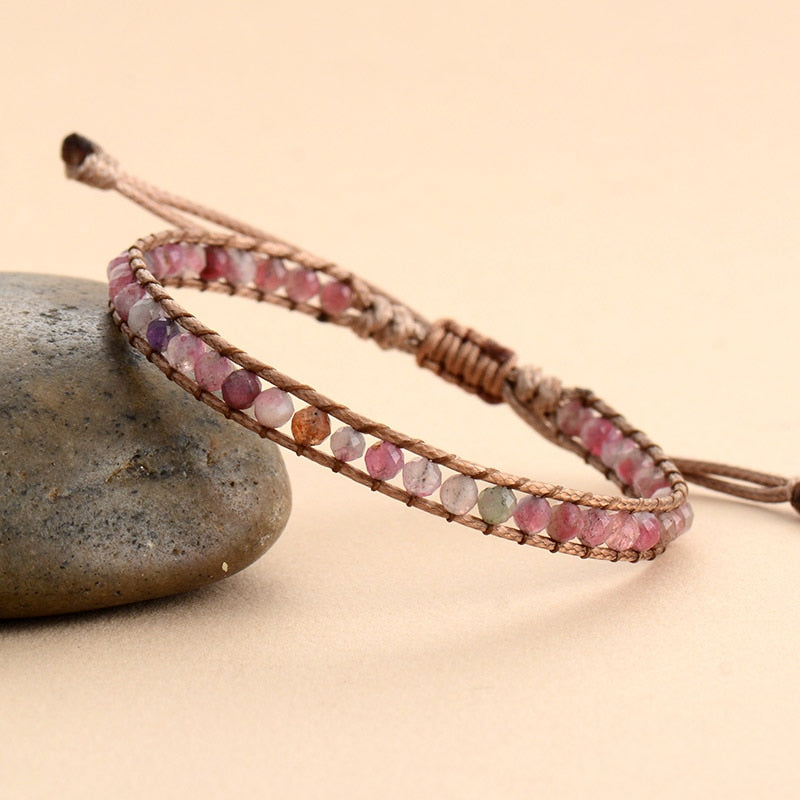 Bracelet wrap en Tourmaline rose