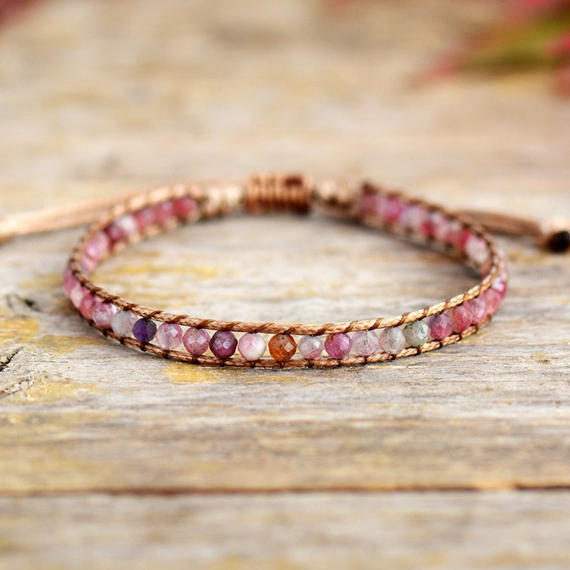 Bracelet wrap en Tourmaline rose