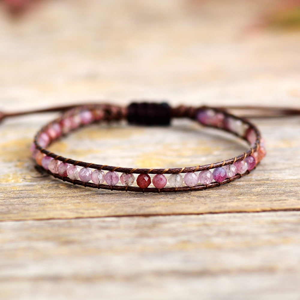 Bracelet wrap en Tourmaline rose