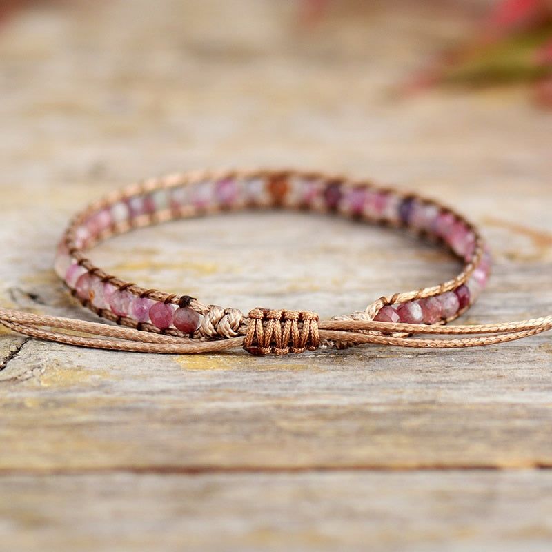 Bracelet wrap en Tourmaline rose