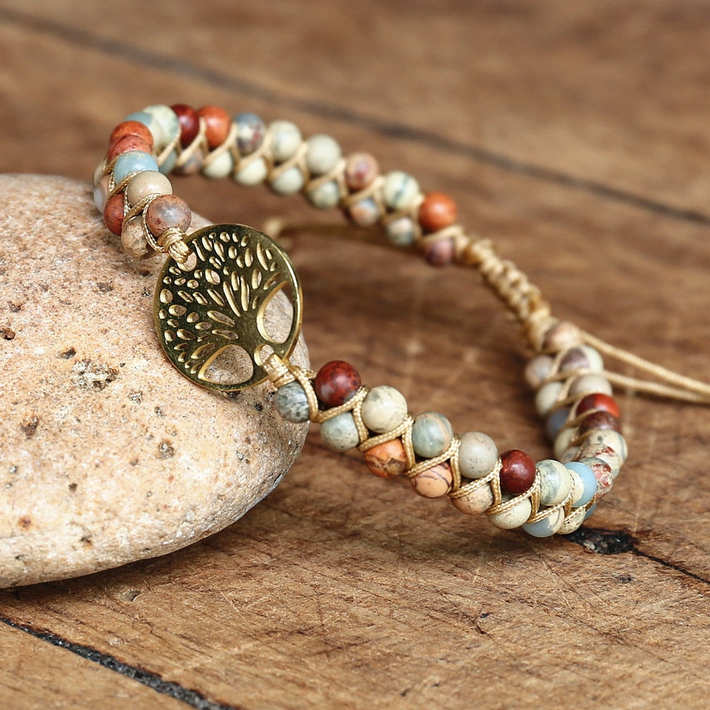 Bracelet wrap "Arbre de vie" en Jaspe